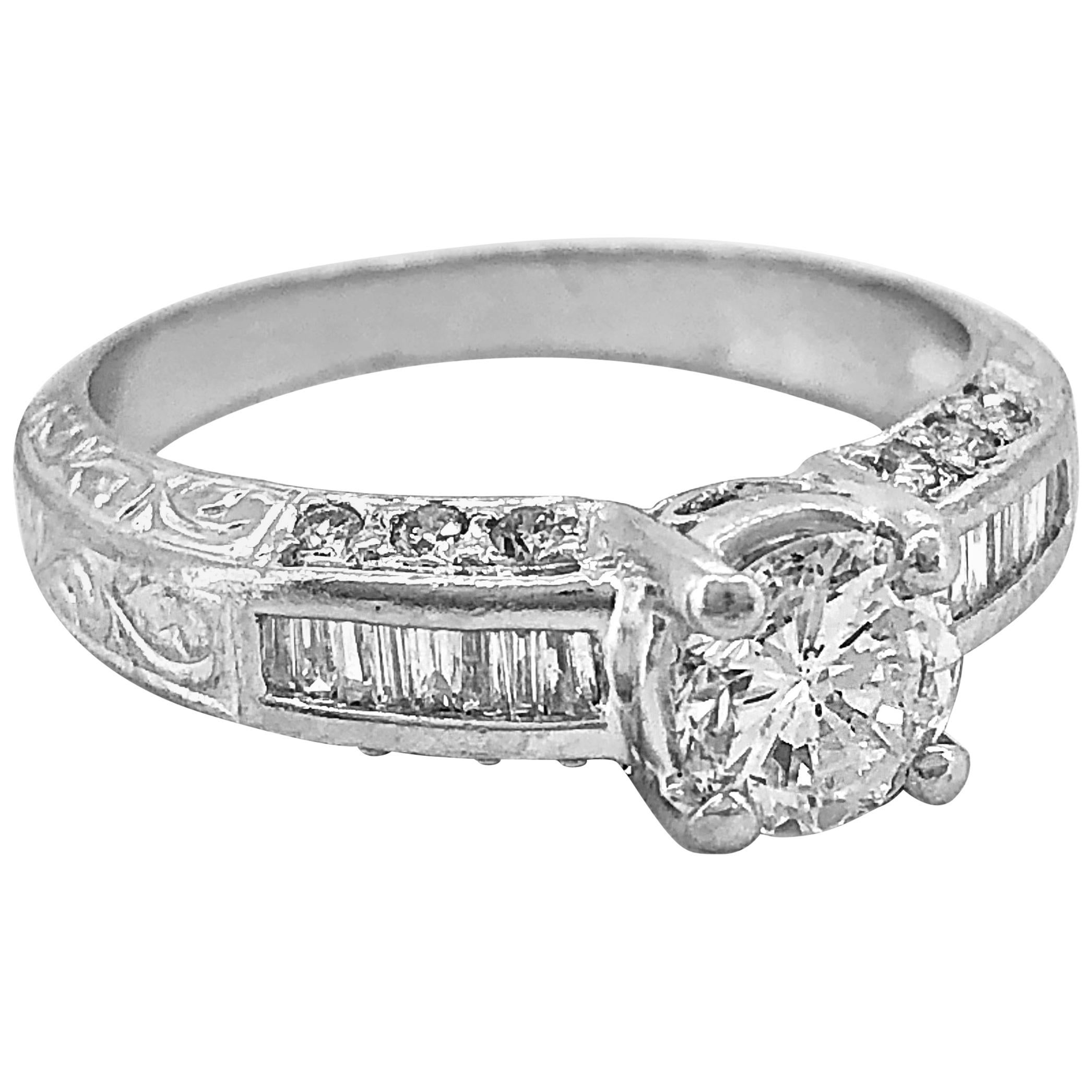 Estate Engagement Ring .65 Carat Diamond and Platinum For Sale