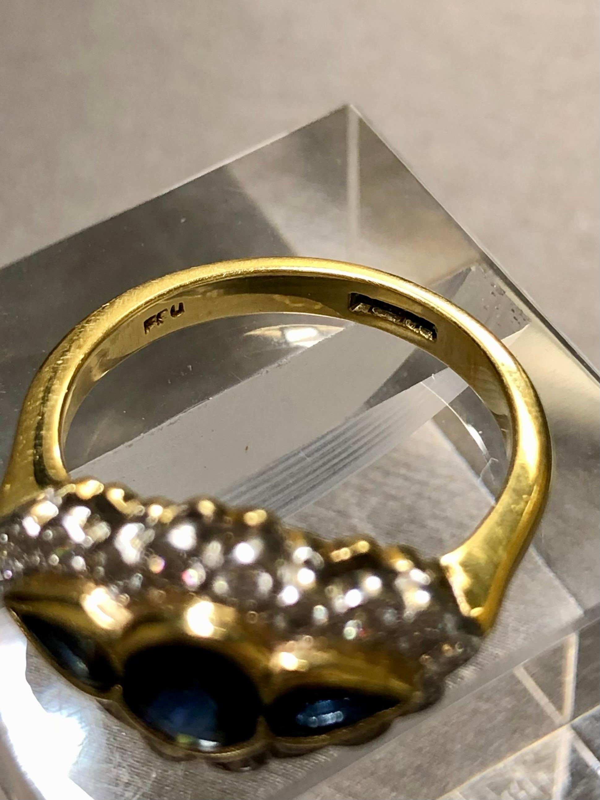 Estate ENGLISH 18K Platinum Diamond Sapphire Three Stone Ring Sz 7.5 For Sale 5