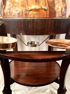 Estate English Art Deco Copper & Mahogany Meat Carving Cart, Circa 1930's