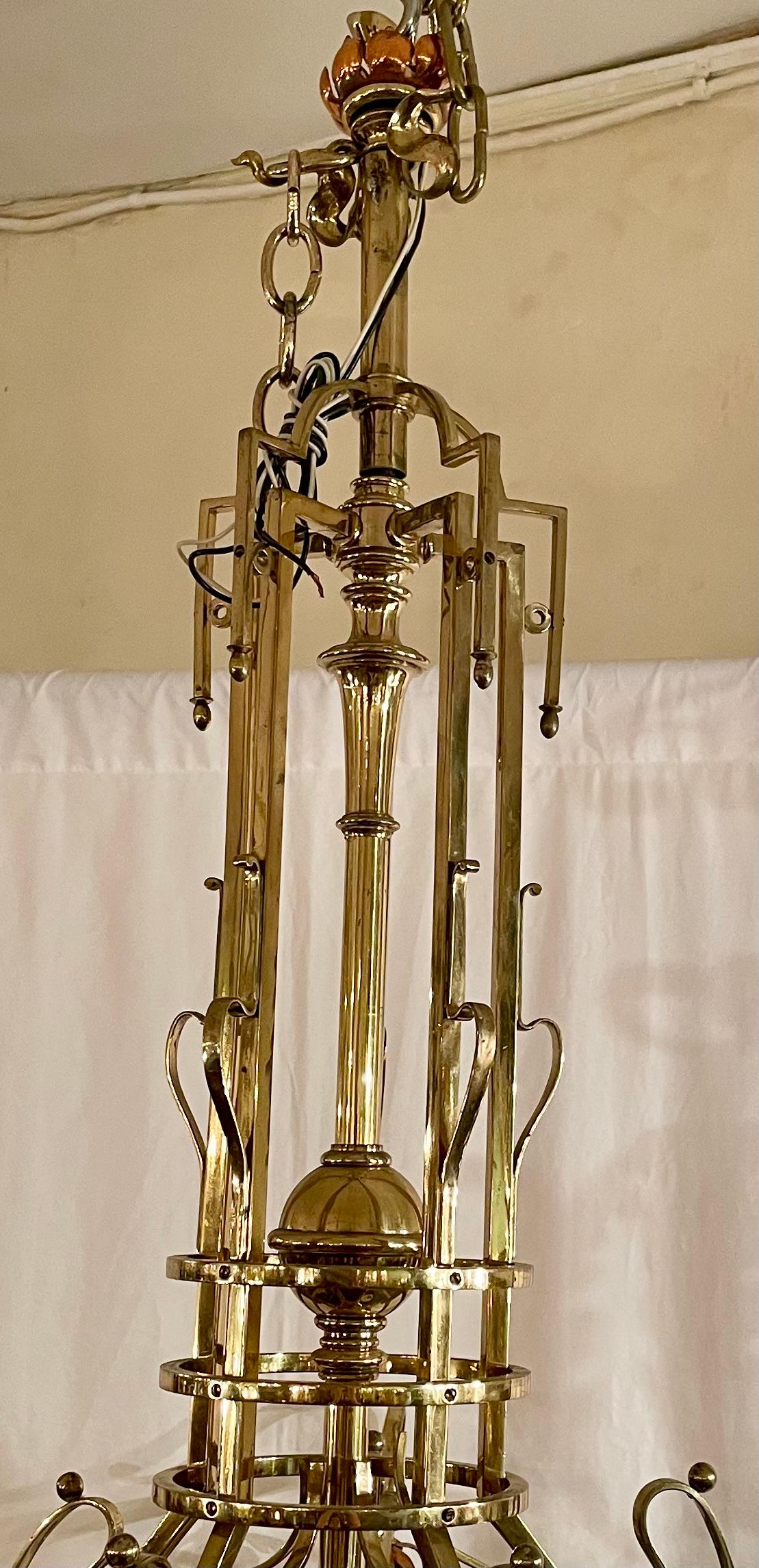Lámpara de billar inglesa Art Nouveau con vidrieras, cobre y latón, ca. 1950 en venta 2