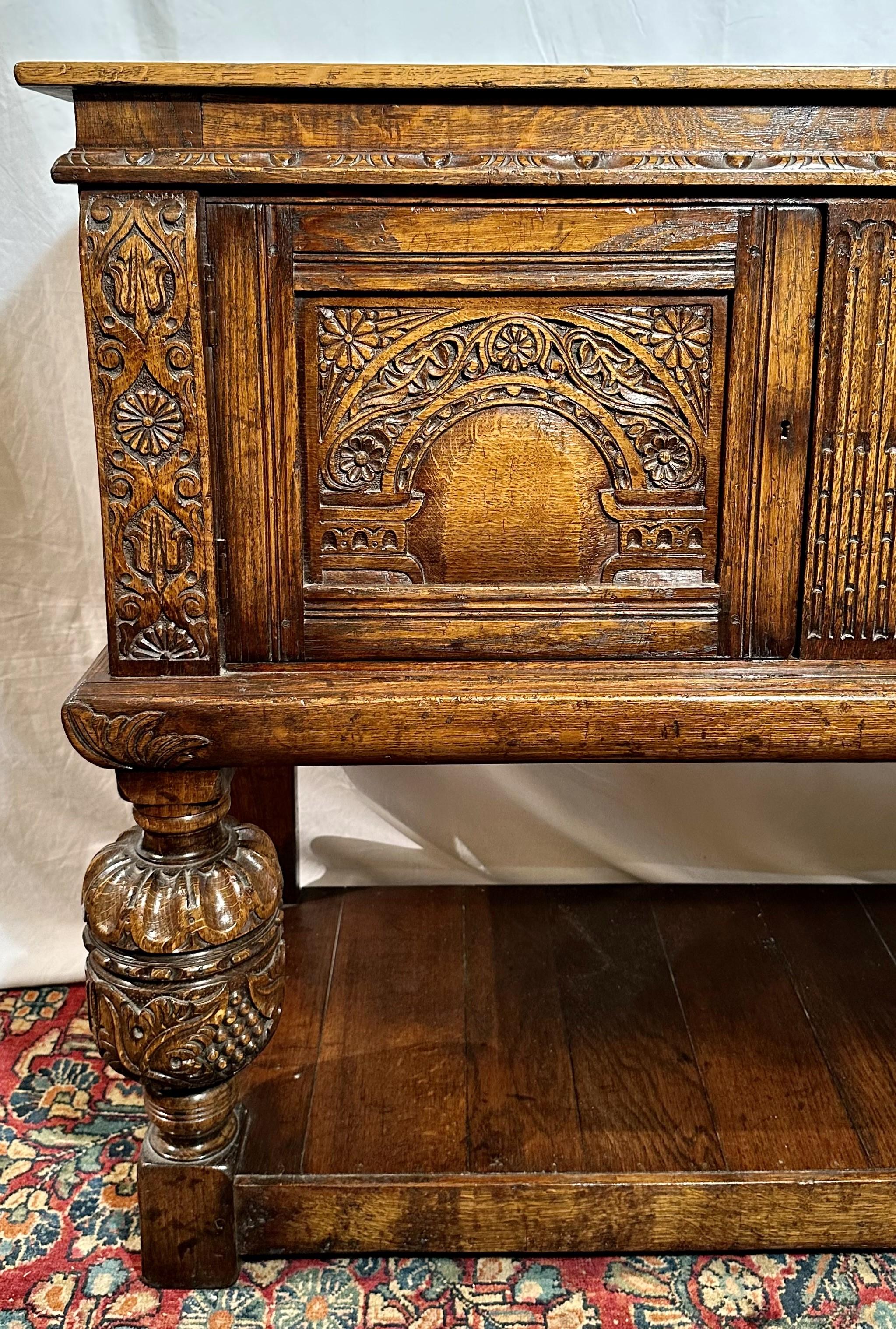 Estate English Jacobean Solid Oak Sideboard. In Good Condition In New Orleans, LA