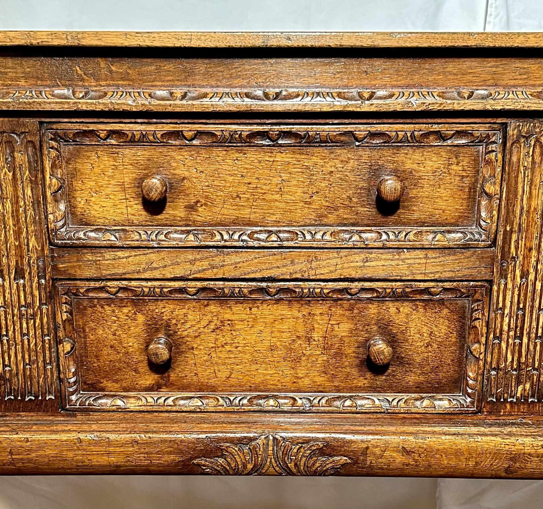 20th Century Estate English Jacobean Solid Oak Sideboard. For Sale