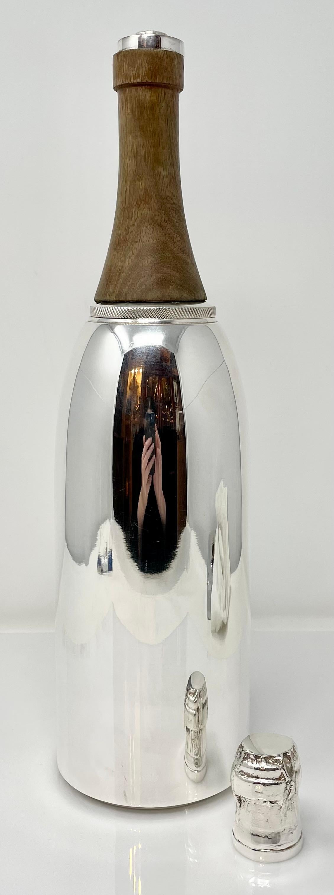 Large handmade Estate English silver-plated champagne bottle cocktail shaker hallmarked 