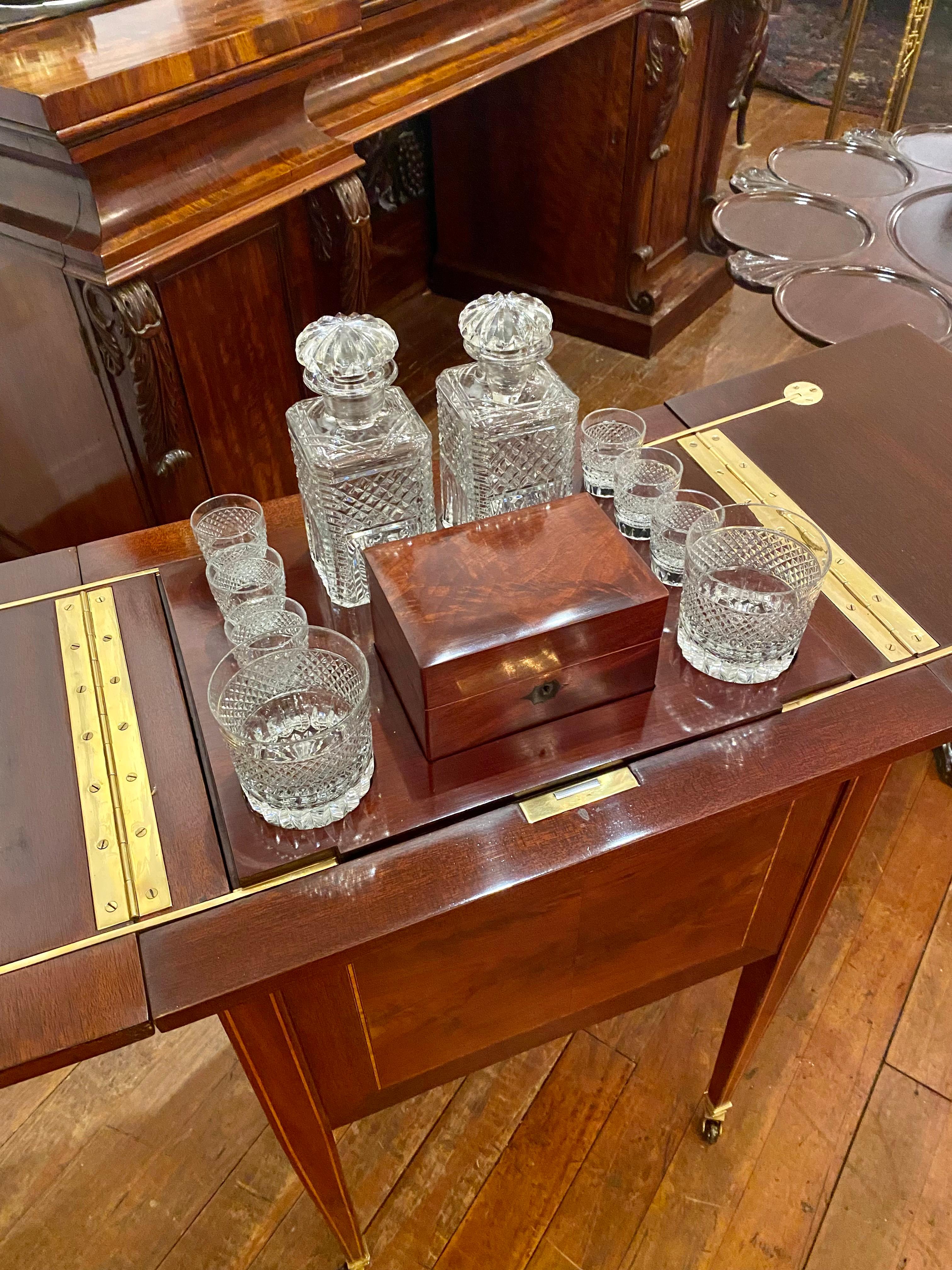 Estate English Mahogany Hidden Surprise Bar with Cut Crystal Barware, circa 1940 1