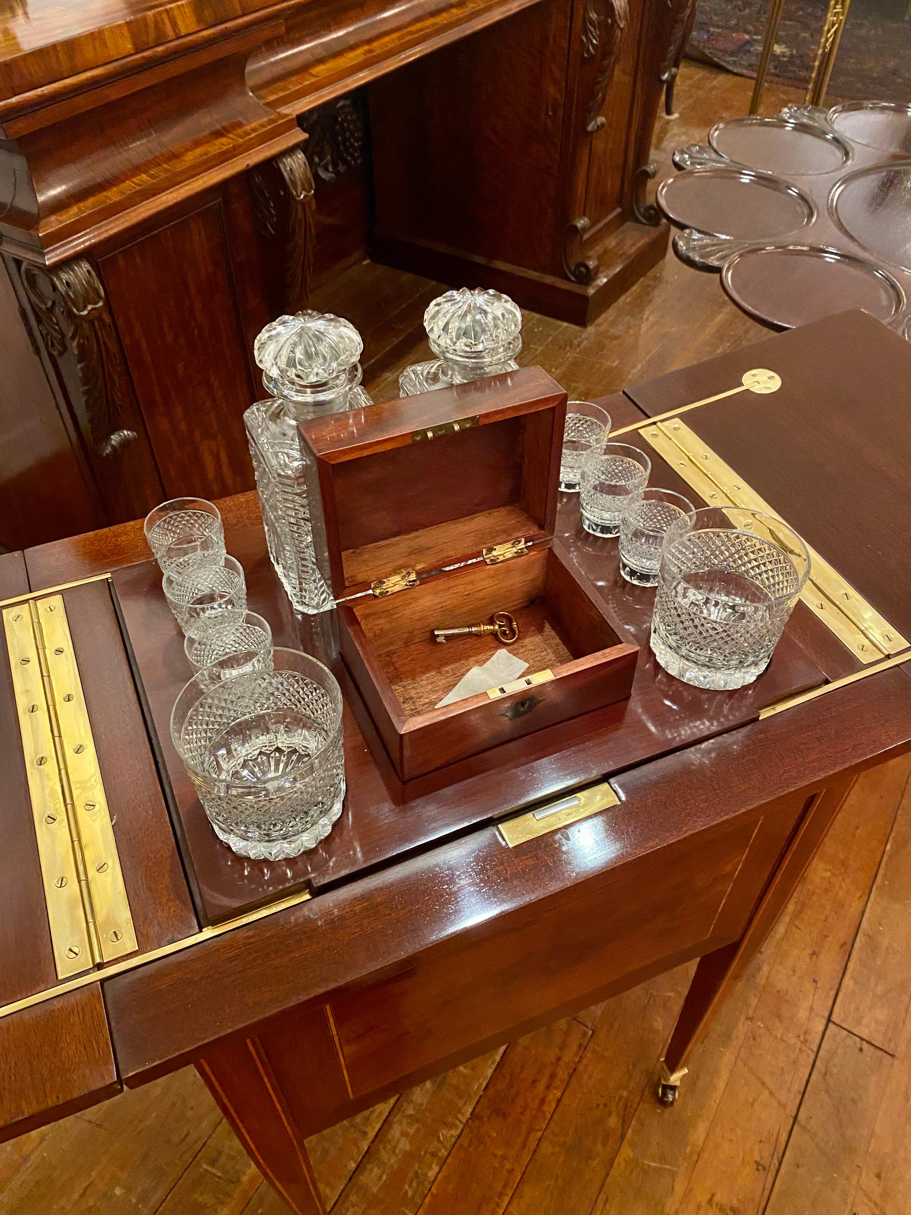 Estate English Mahogany Hidden Surprise Bar with Cut Crystal Barware, circa 1940 2
