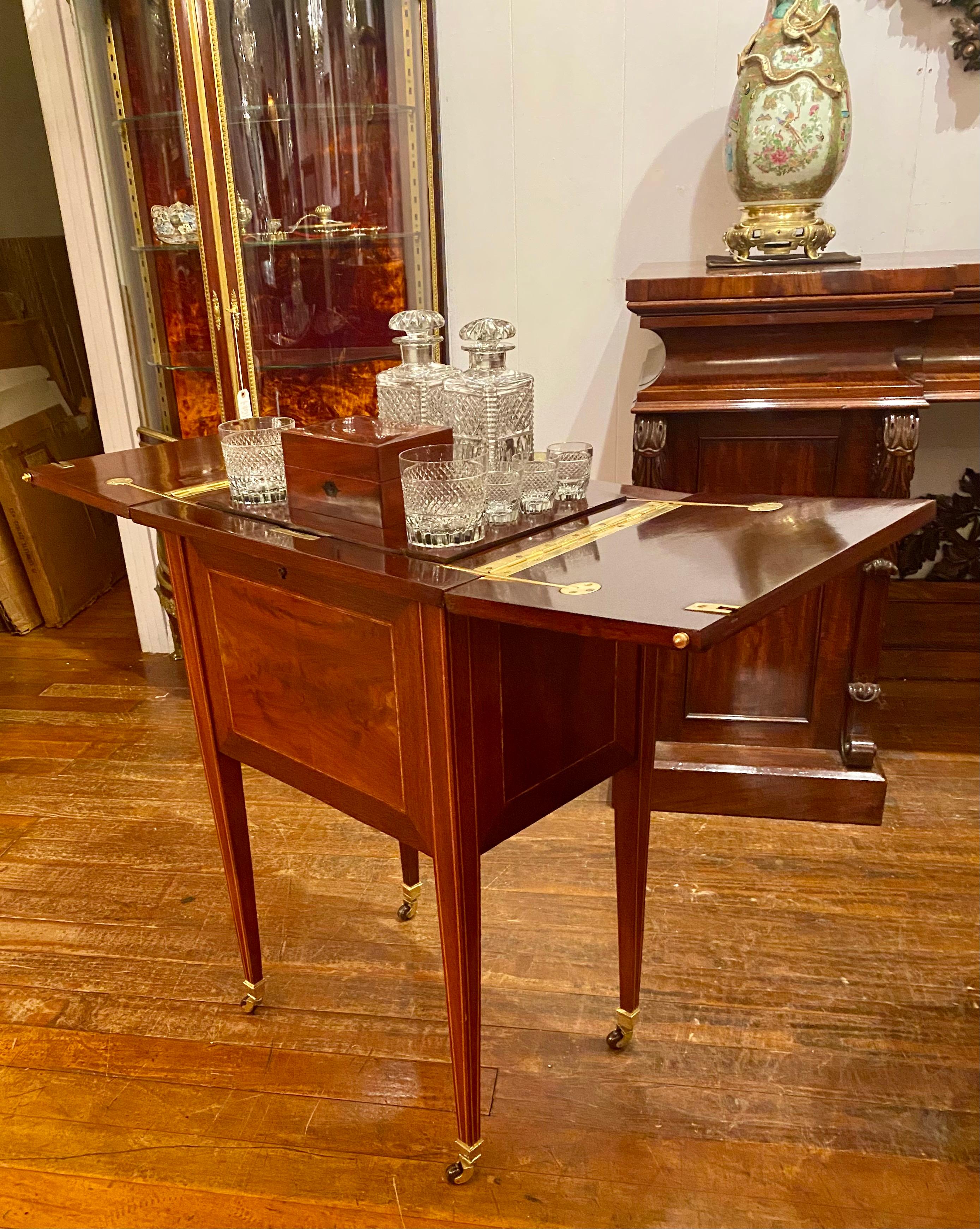 Estate English Mahogany Hidden Surprise Bar with Cut Crystal Barware, circa 1940 3