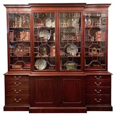 Antique Estate English Mahogany & Oak Bookcase with Brass Hardware, Circa 1930-1940's.