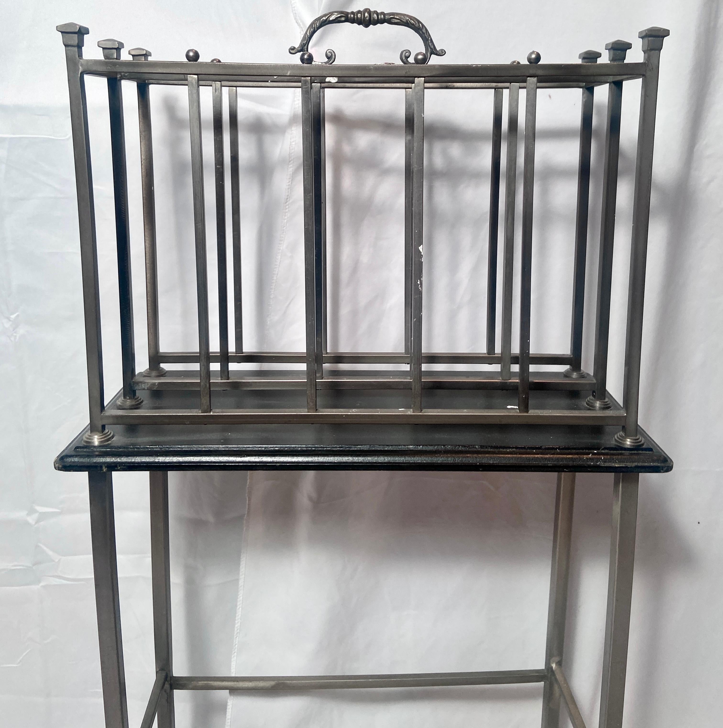 Estate English Polished Steel Canterbury or Magazine Stand, circa 1940's In Good Condition For Sale In New Orleans, LA