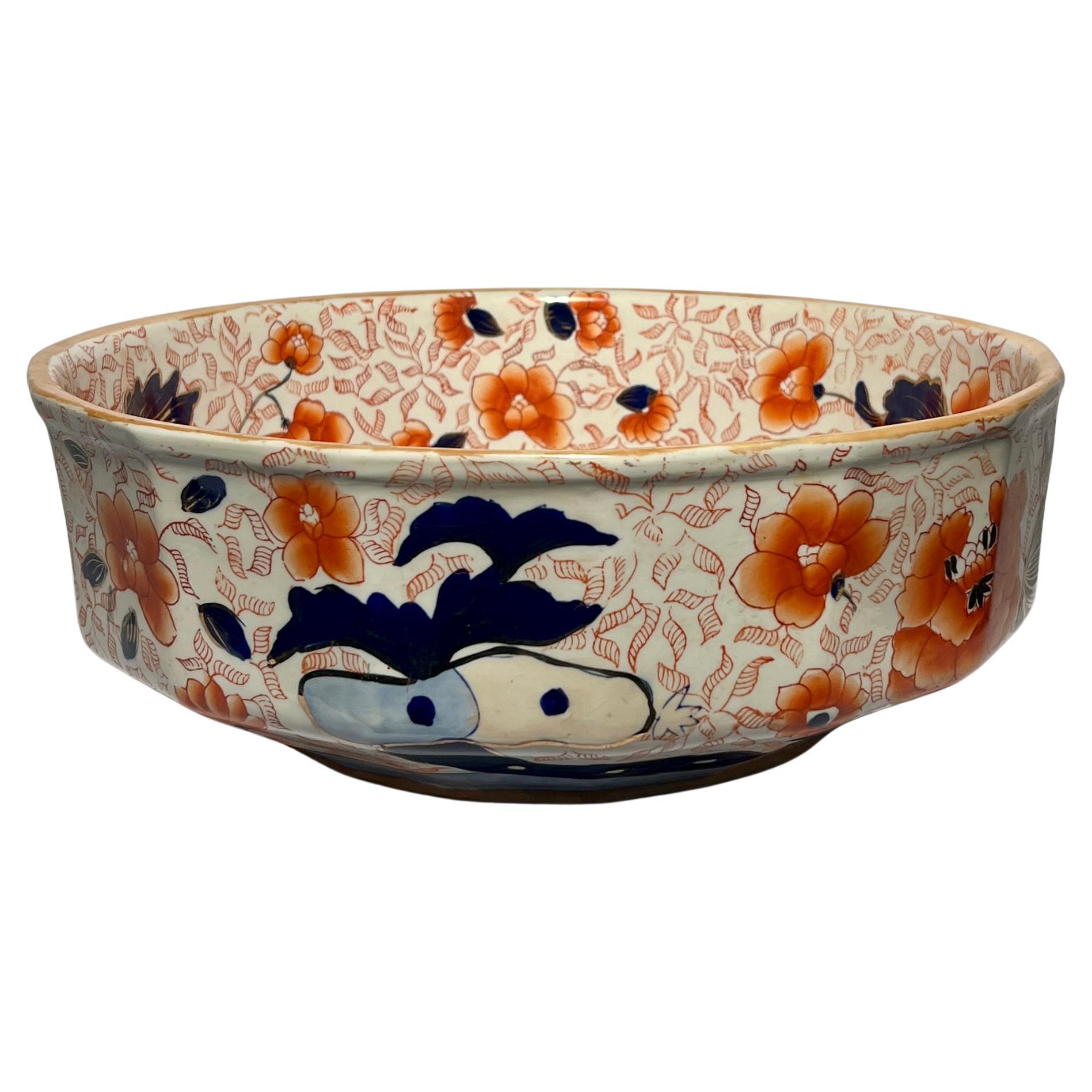 Estate English Red and Blue Ironstone Centerpiece Bowl, Circa 1950's-1960's. For Sale
