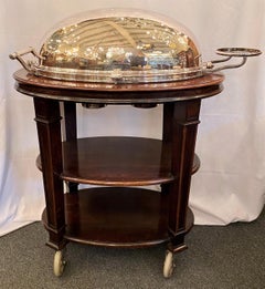 Estate English Sheffield Silver Mahogany Carving Trolley on Casters, circa 1950