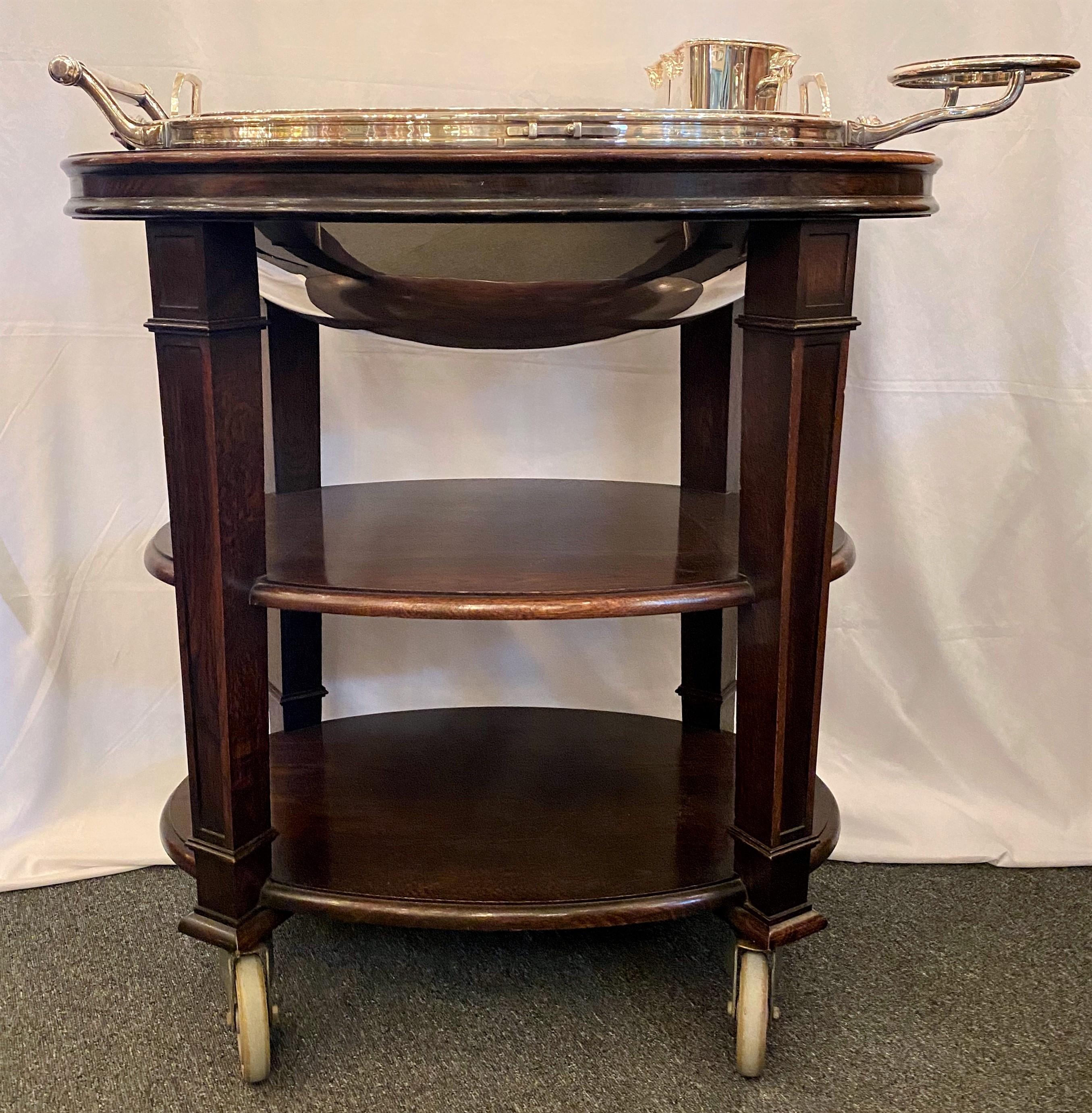 Estate English Sheffield Silver Mahogany Carving Trolley on Casters, circa 1950 In Good Condition In New Orleans, LA