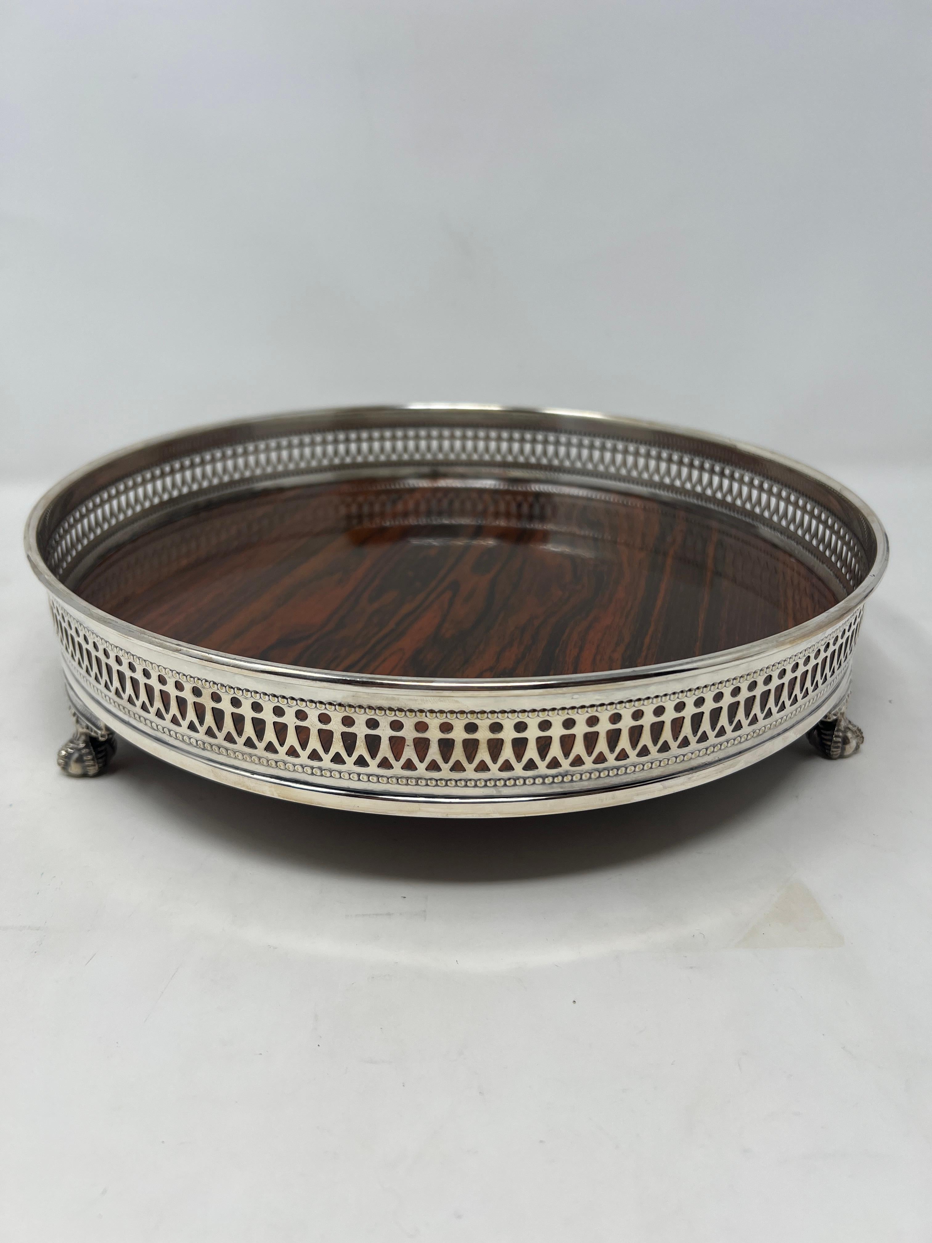 20th Century Estate English Silver-Plate Footed Galleried Tray, Circa 1950s-1960s. For Sale