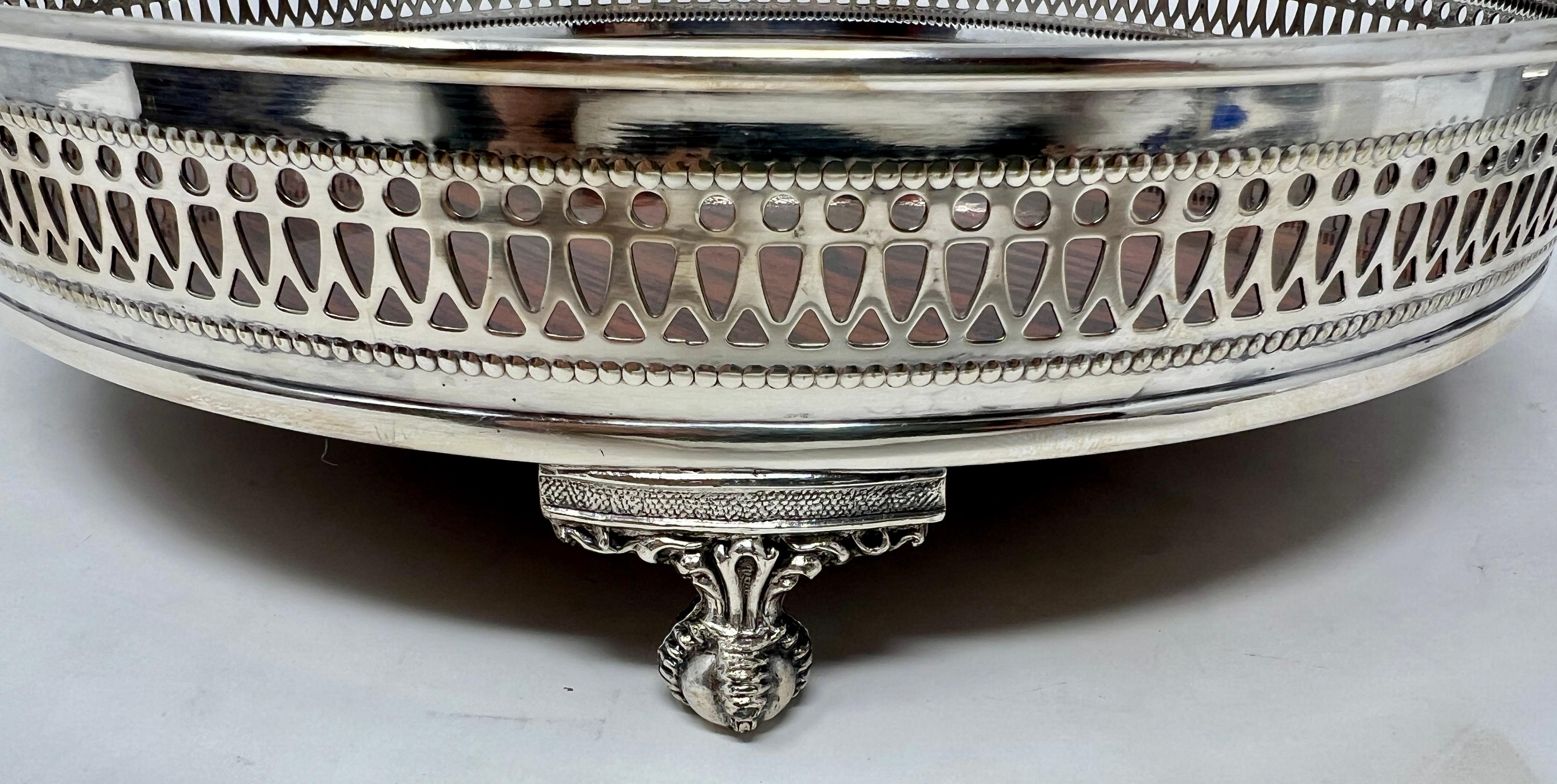 Silver Plate Estate English Silver-Plate Footed Galleried Tray, Circa 1950s-1960s. For Sale