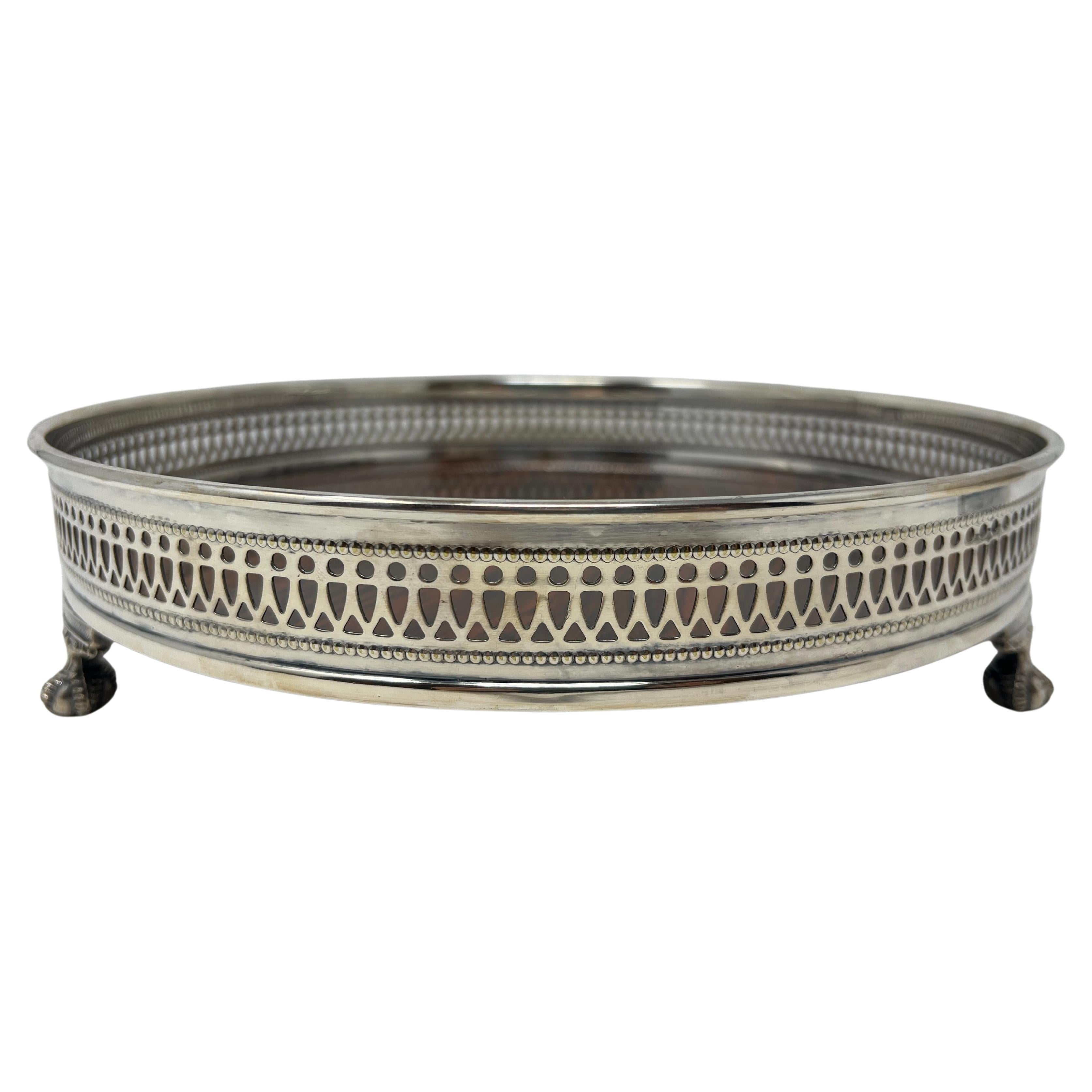 Estate English Silver-Plate Footed Galleried Tray, Circa 1950s-1960s. For Sale