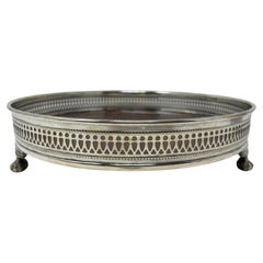 Antique Estate English Silver-Plate Footed Galleried Tray, Circa 1950s-1960s.