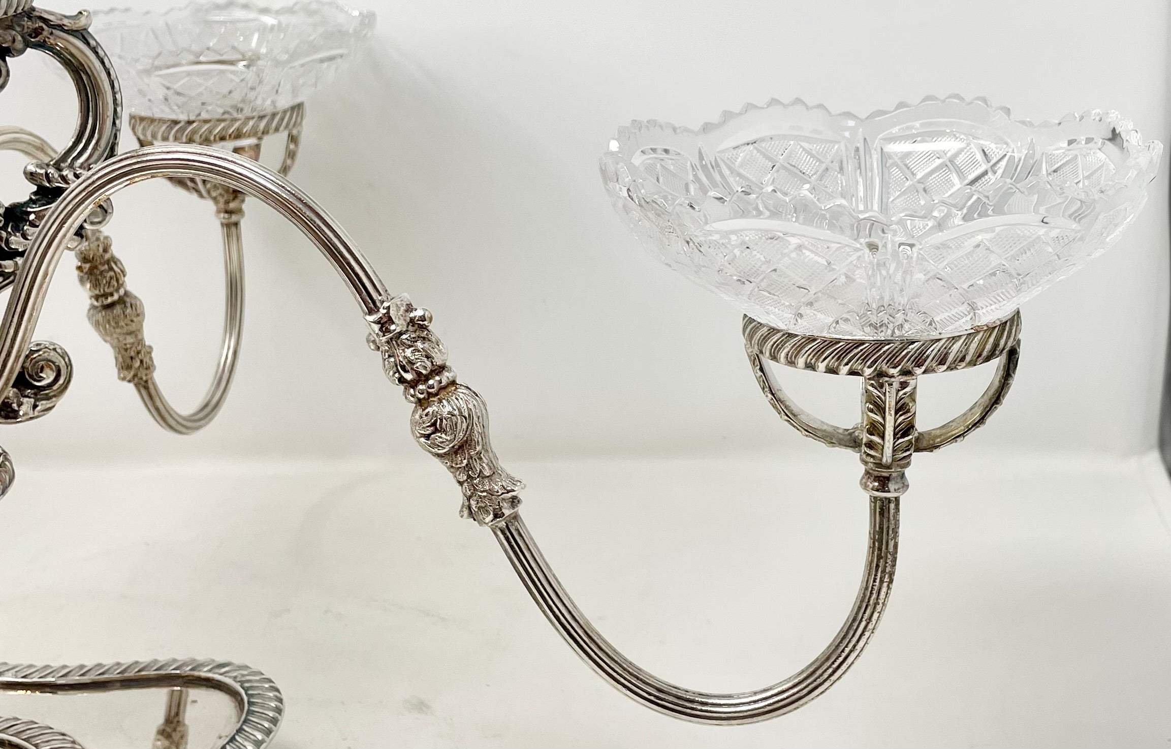 Estate English Silver-Plated Epergne with Cut Crystal Bowls, Circa 1950's. 4