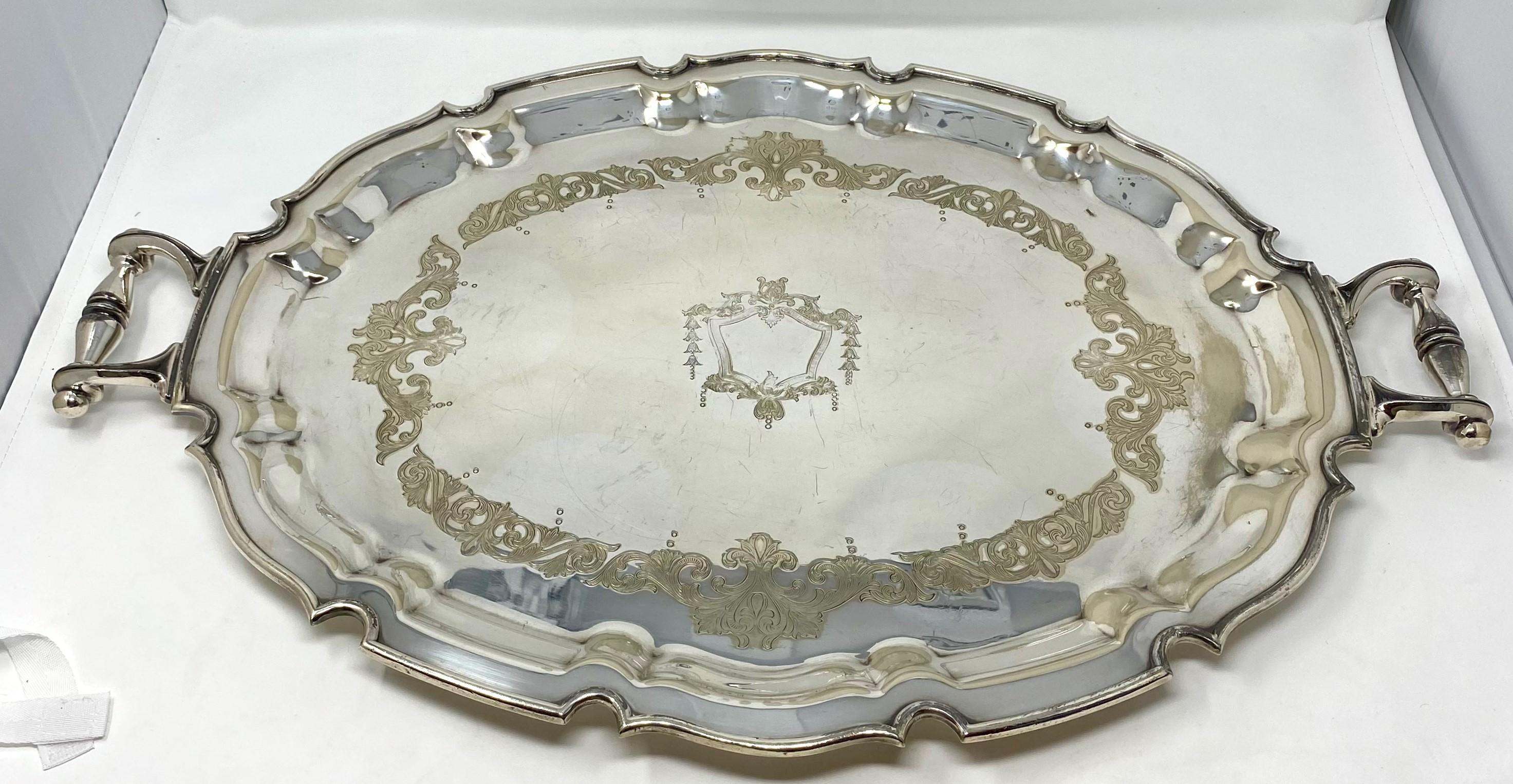Estate English Silver-Plated Serving Tray with Handles, circa 1910-1930 In Good Condition In New Orleans, LA