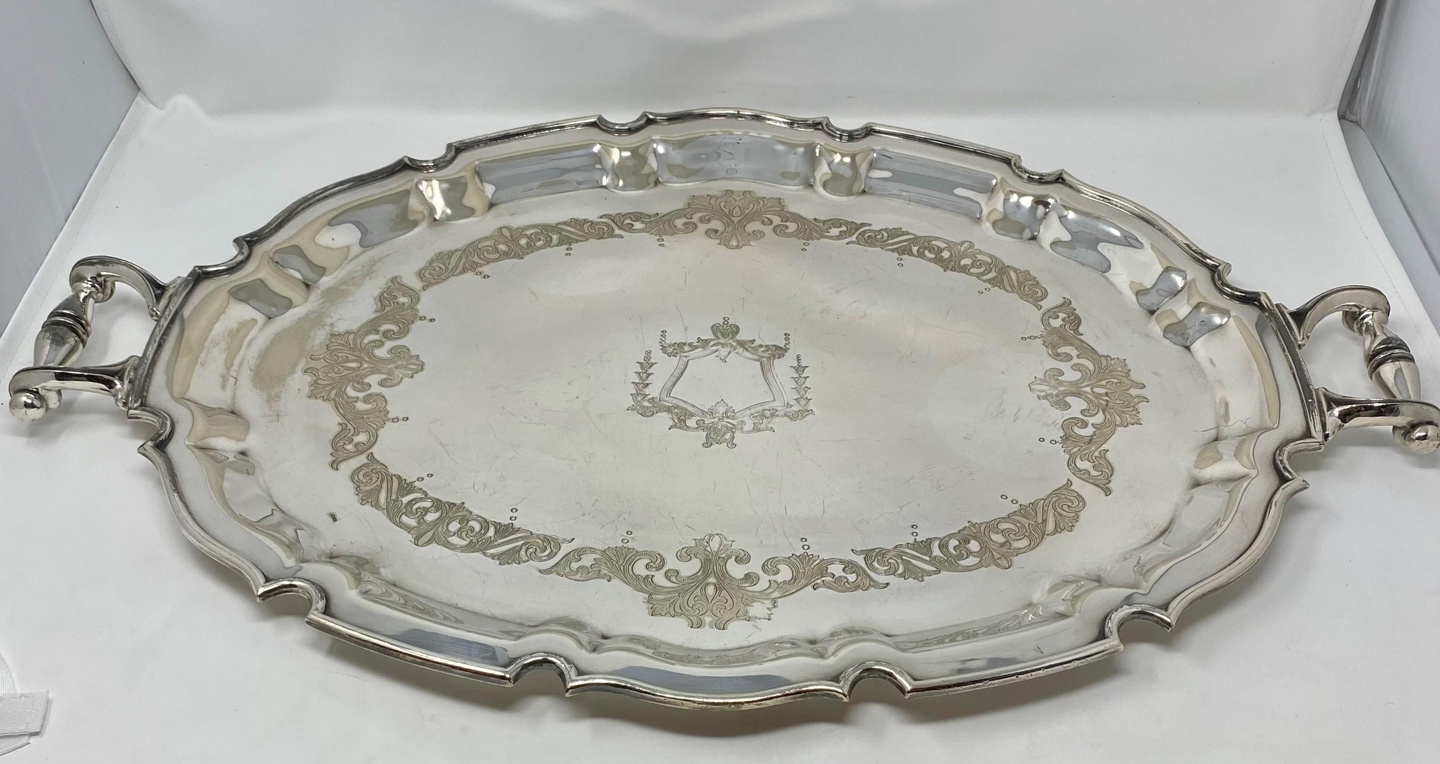 20th Century Estate English Silver-Plated Serving Tray with Handles, circa 1910-1930