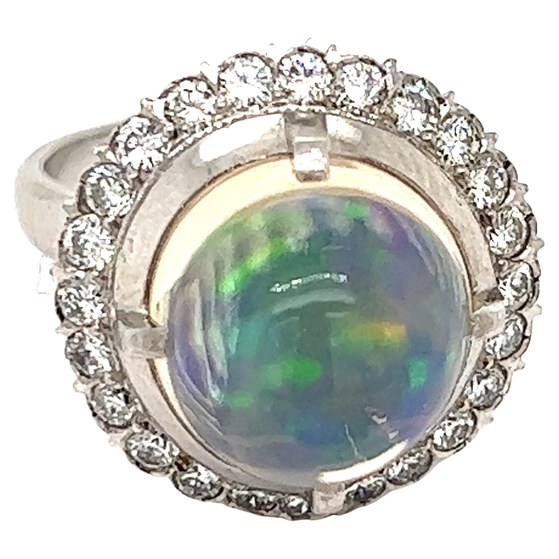 Modern Estate Ethiopian Opal and Diamond Platinum Ring For Sale