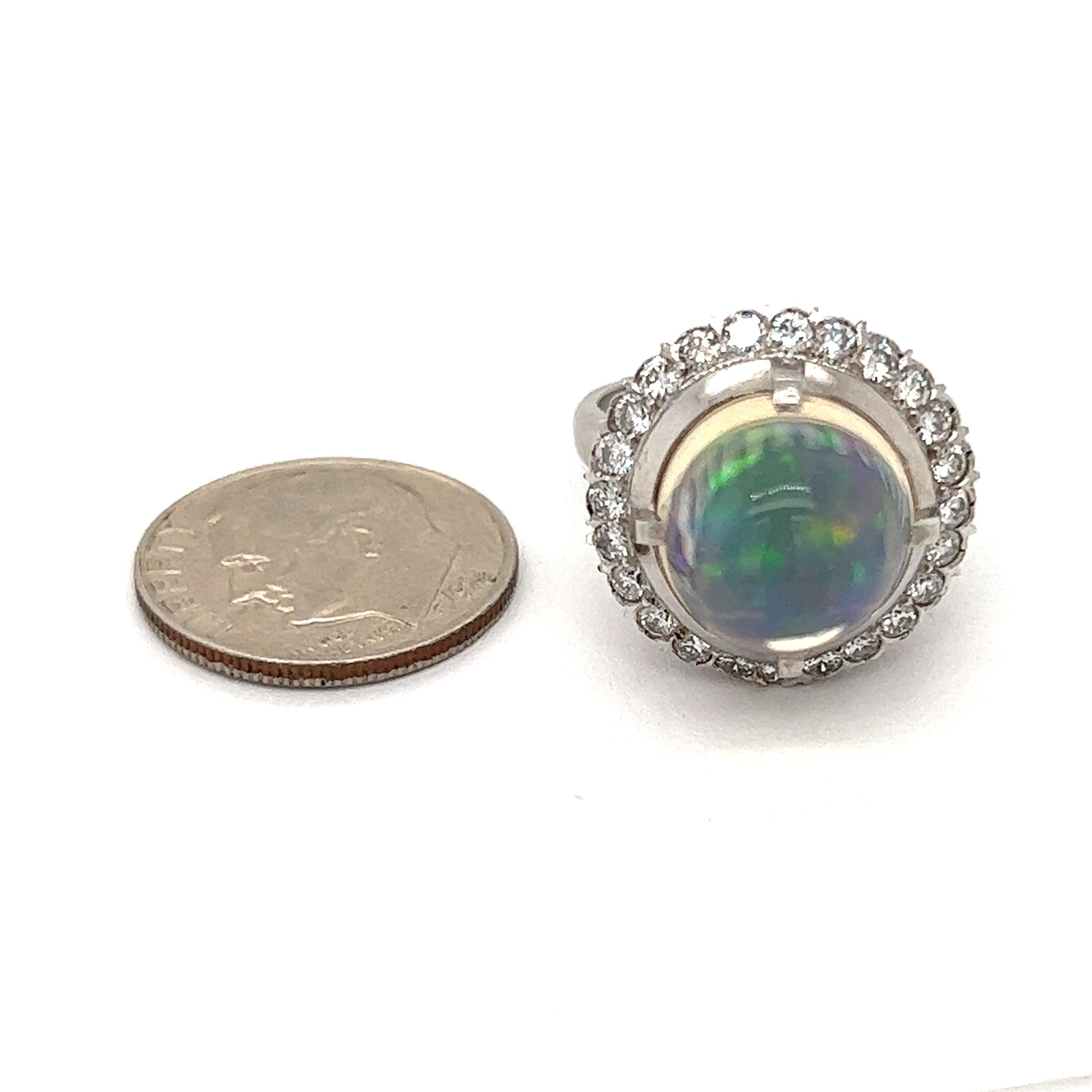 Women's Estate Ethiopian Opal and Diamond Platinum Ring For Sale
