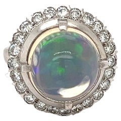 Estate Ethiopian Opal and Diamond Platinum Ring