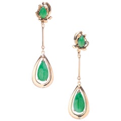 Vintage Estate European 1940s Rose Gold Pear Shape Jadeite Jade Dangle Earrings