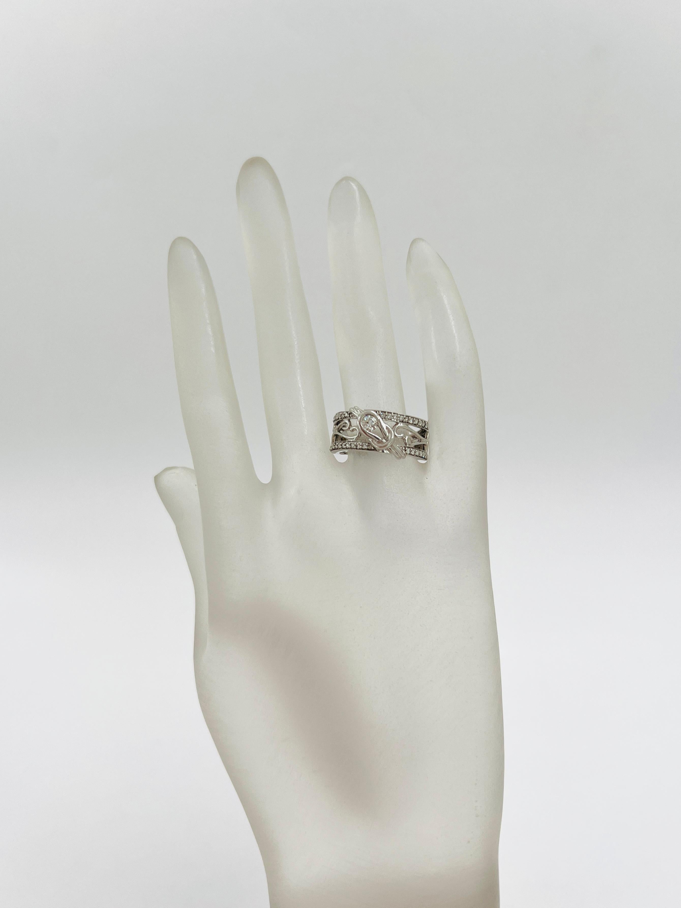 Round Cut Estate Everion White Diamond Love Knot Ring in 14K White Gold