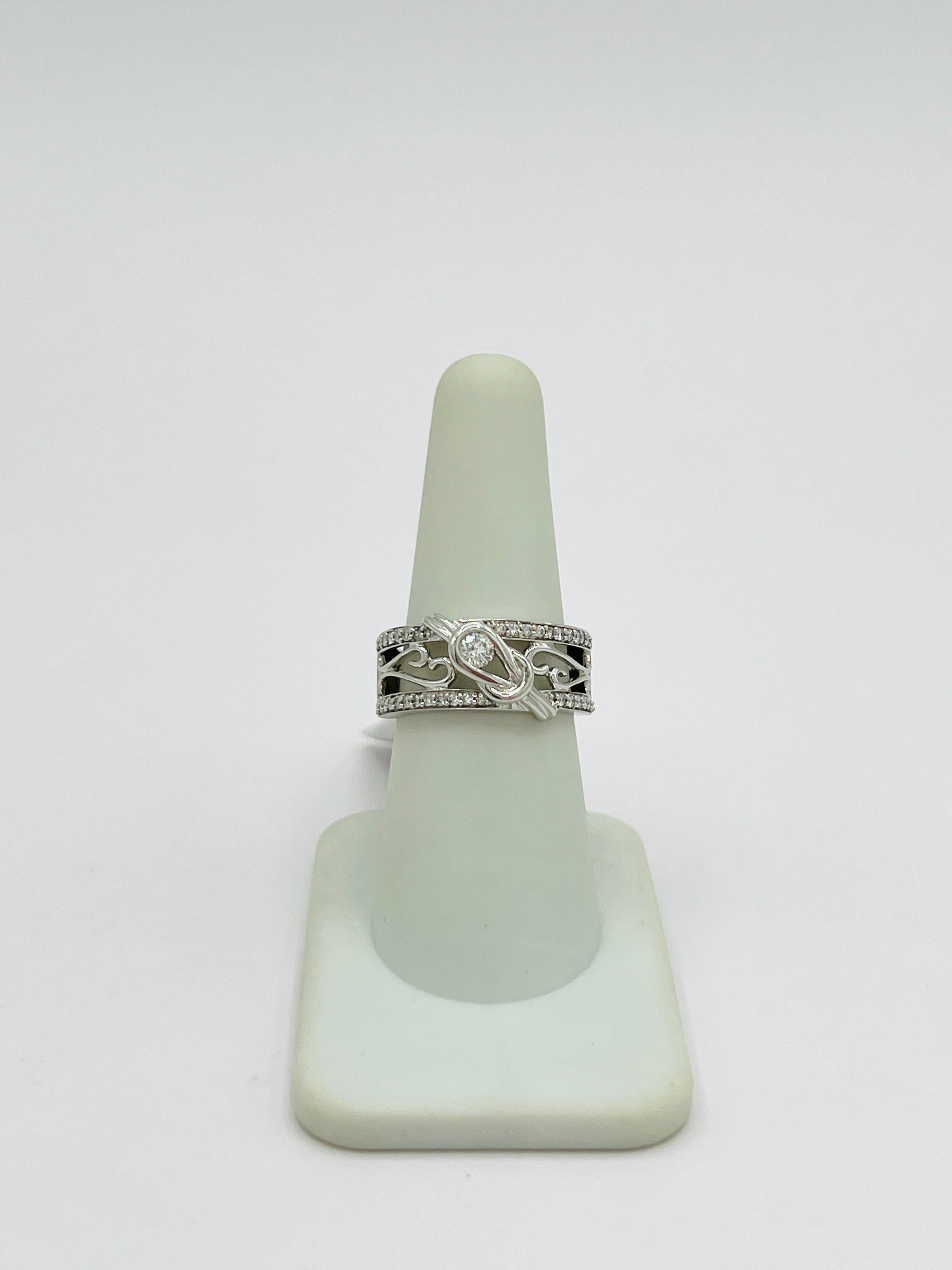 Women's or Men's Estate Everion White Diamond Love Knot Ring in 14K White Gold