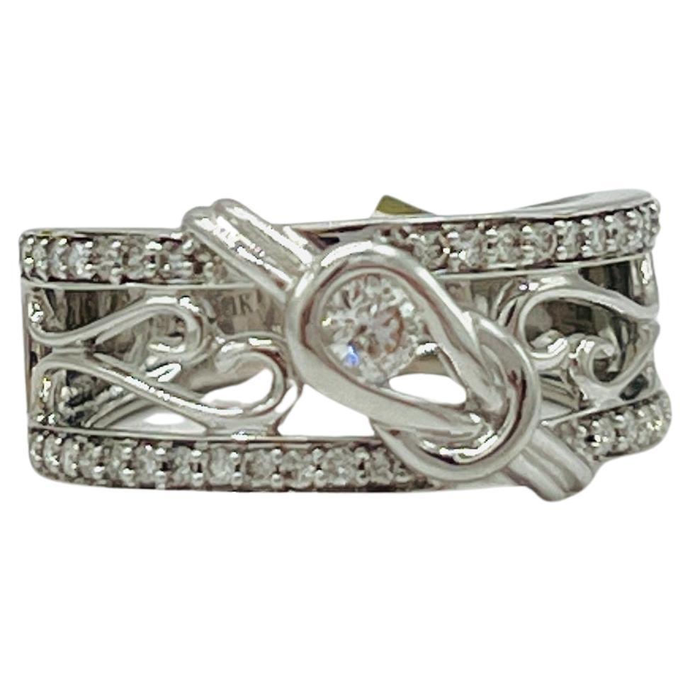 Estate Everion White Diamond Love Knot Ring in 14K White Gold