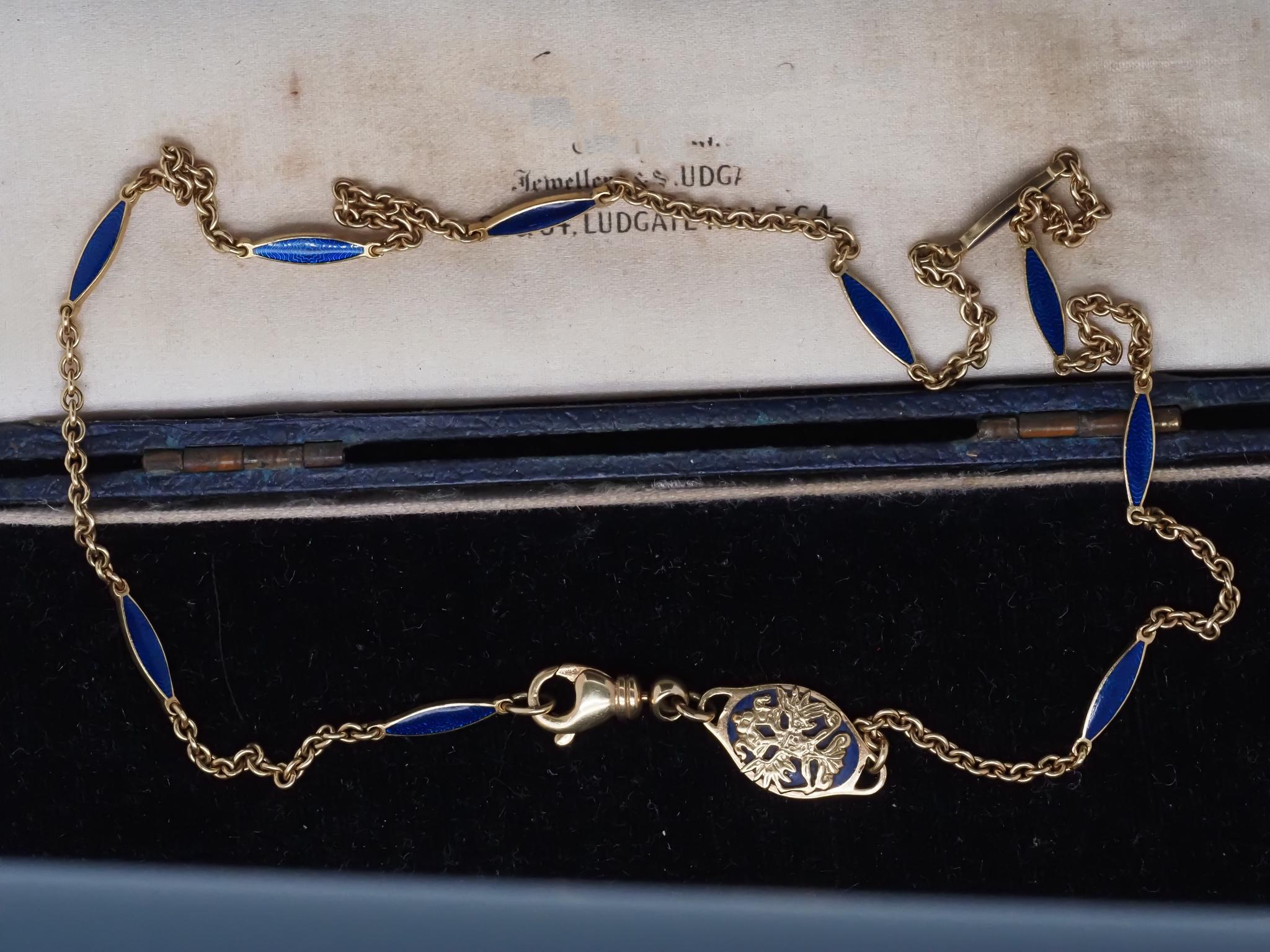 Chaîne à maillons unique FabeEstate Faberge en or jaune 18 carats et émail - VHK n°974 Bon état - En vente à Hicksville, NY
