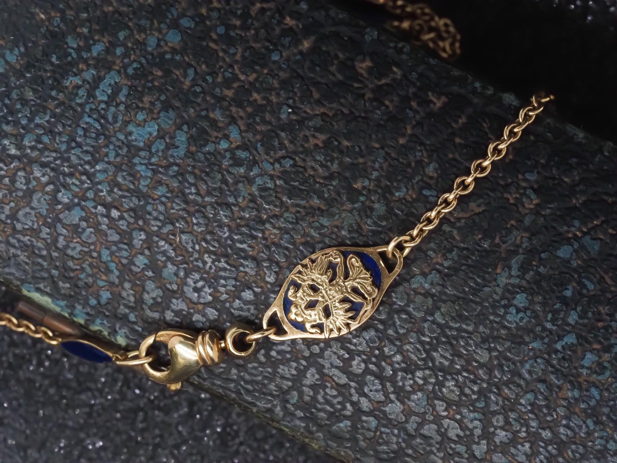 Chaîne à maillons unique FabeEstate Faberge en or jaune 18 carats et émail - VHK n°974 en vente 4