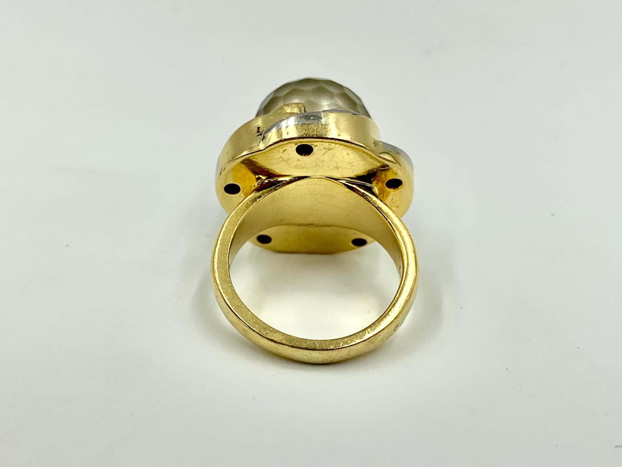 Women's or Men's Estate Faceted Black Pearl, Black Opal, Diamond 18K Gold Platinum Cocktail Ring For Sale