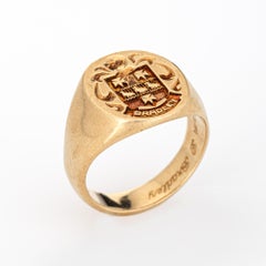 Estate Family Crest Signet Ring Oval 10k Yellow Gold Sz 9.5 Heraldic Jewelry