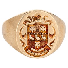Estate Family Crest Signet Ring Oval 10k Yellow Gold Sz 9.5 Heraldic Jewelry