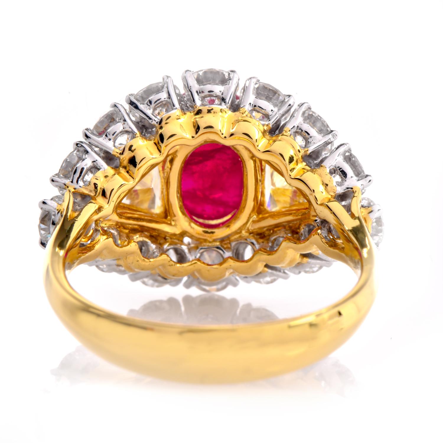 1980s  Fancy Diamond 6.45cts Ruby 18K Gold Cabochon Cocktail Ring For Sale 2