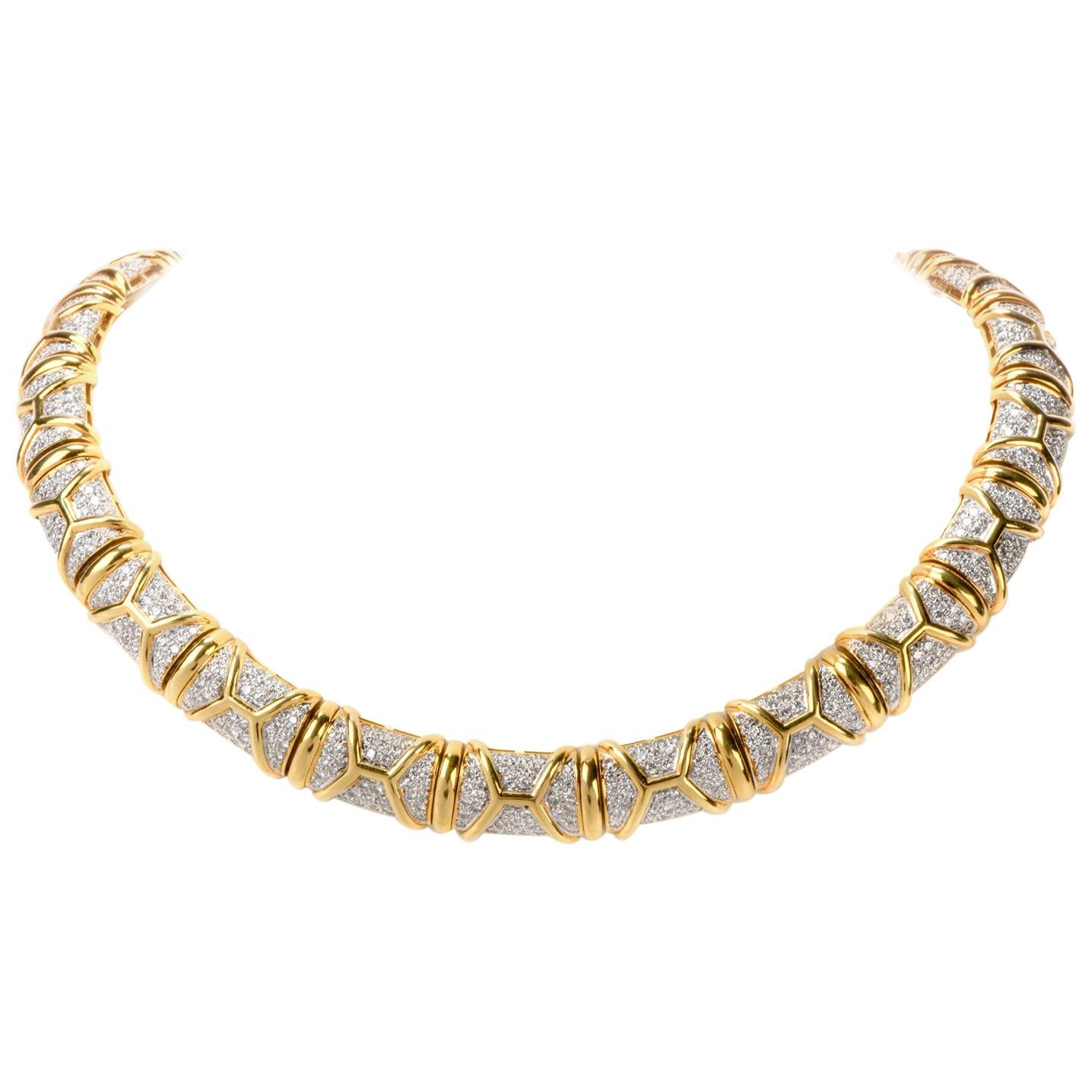 Estate Fancy Greek Key 15.84 Carat Diamond 18 Karat Gold Choker Necklace