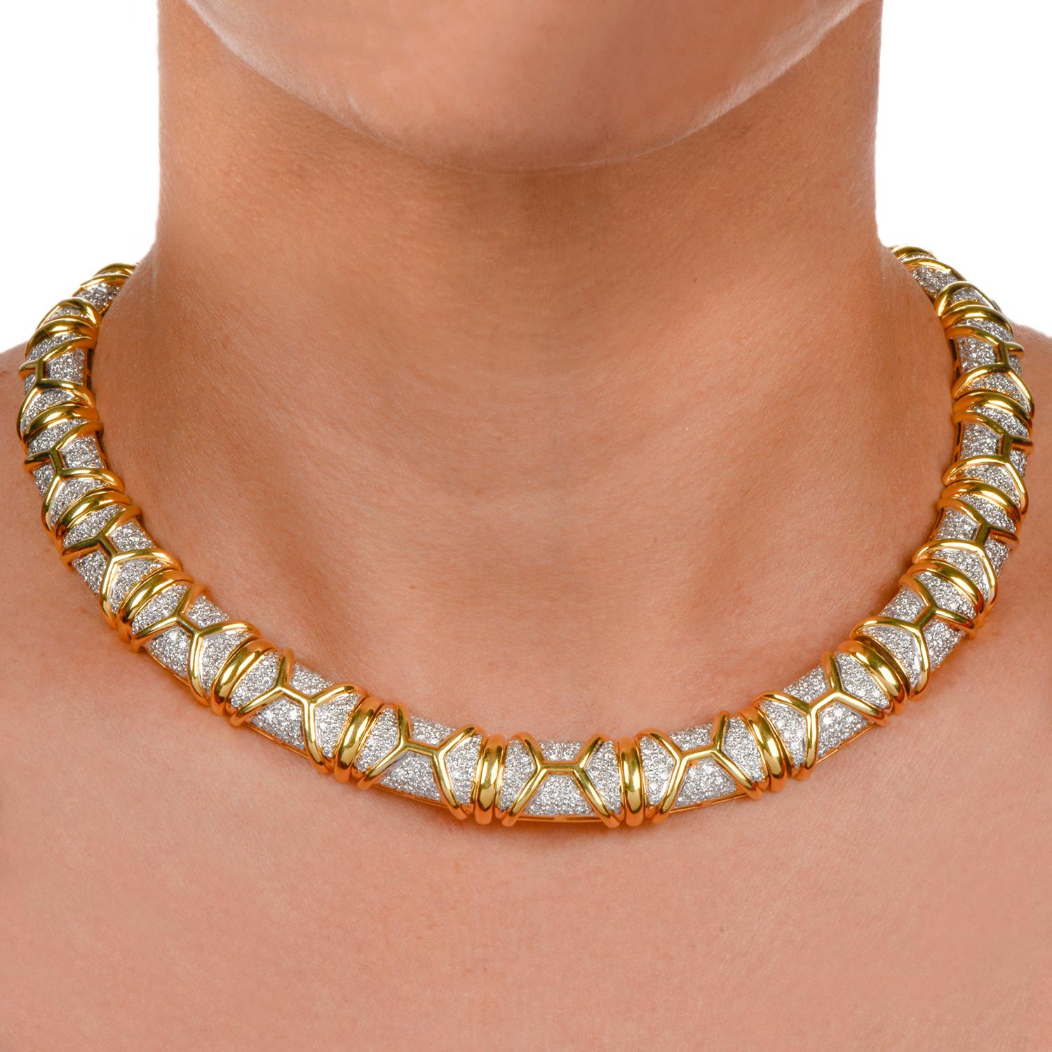 Modern Estate Fancy Greek Key 15.84 Carat Diamond 18 Karat Gold Choker Necklace