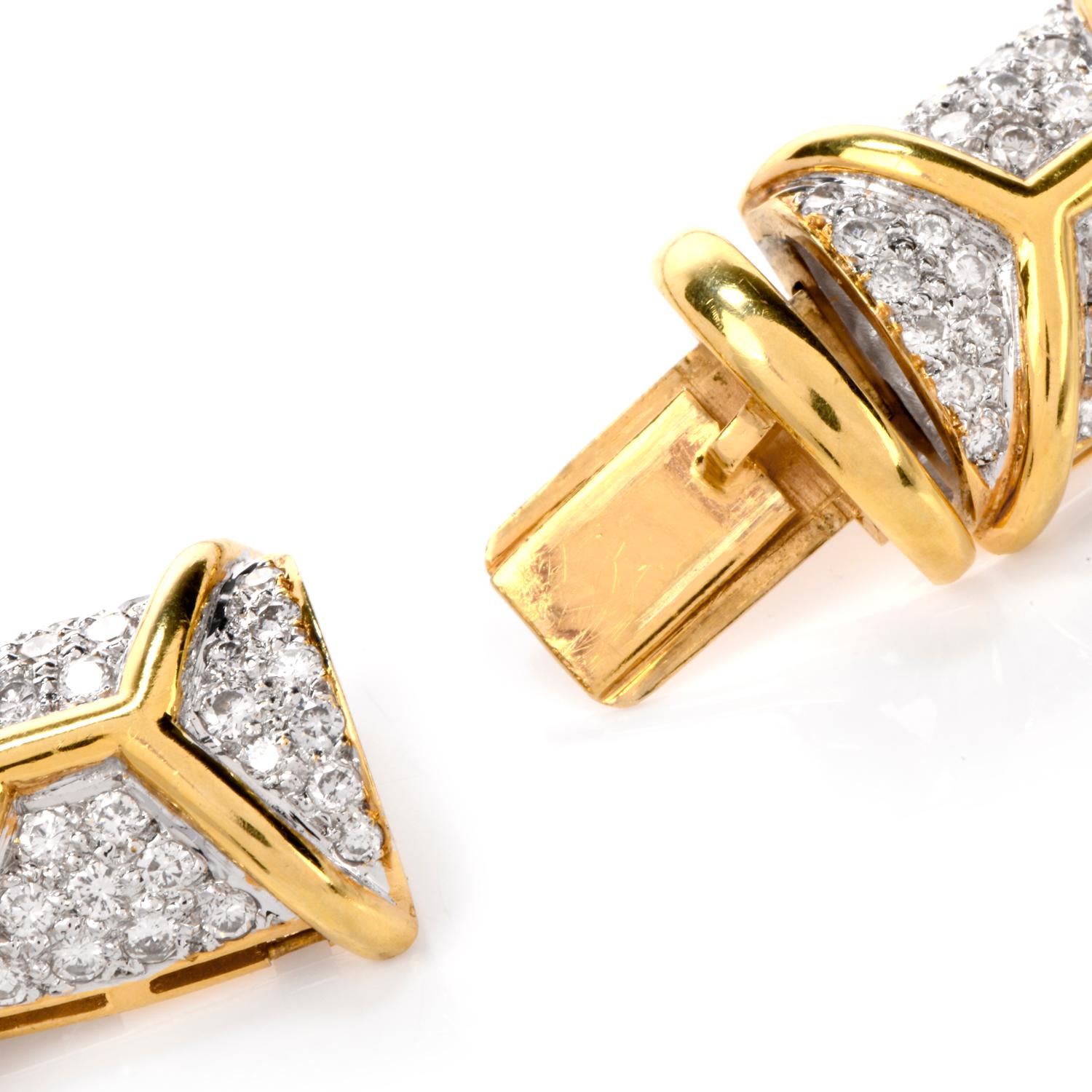 Estate Fancy Greek Key 15.84 Carat Diamond 18 Karat Gold Choker Necklace 1