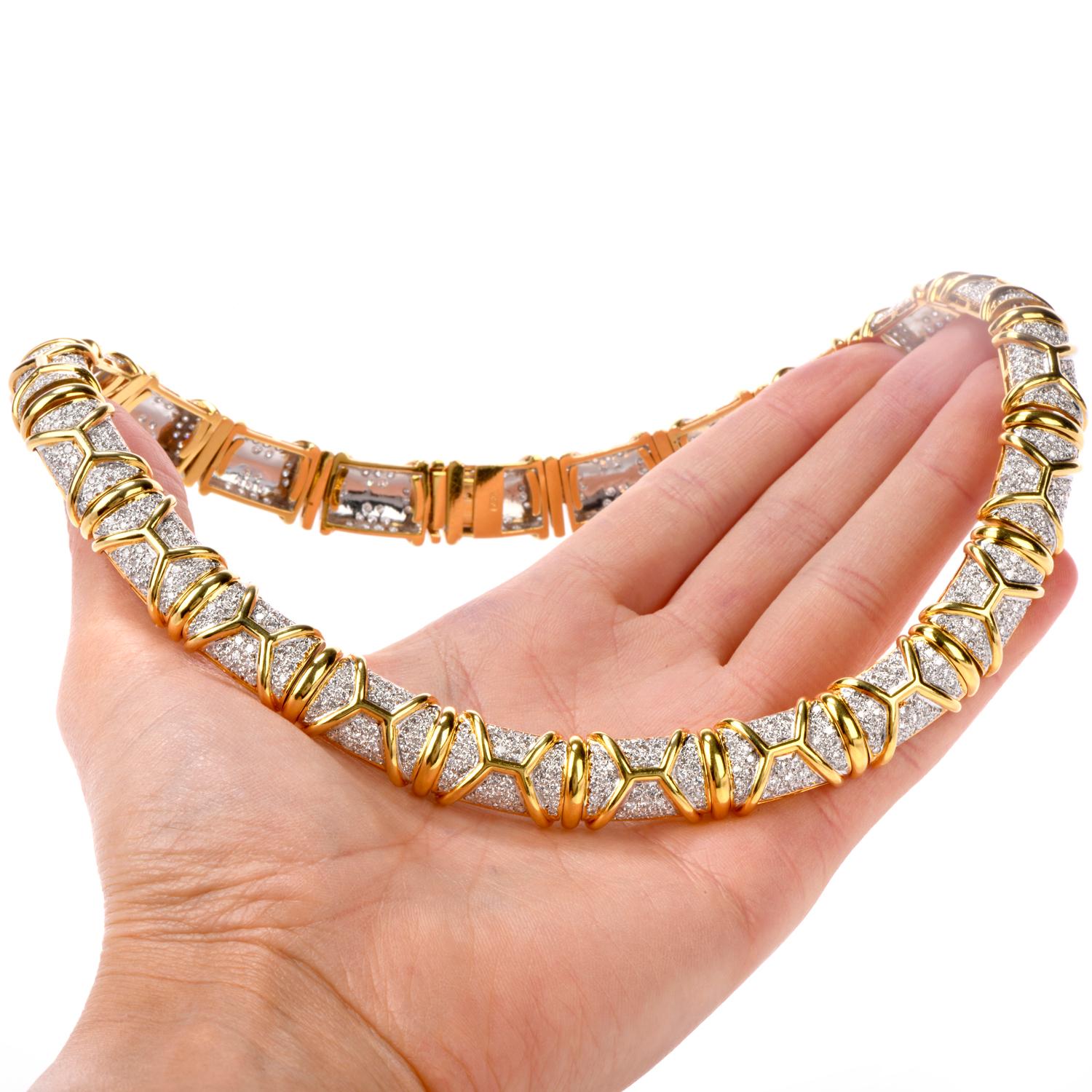 Estate Fancy Greek Key 15.84 Carat Diamond 18 Karat Gold Choker Necklace 2