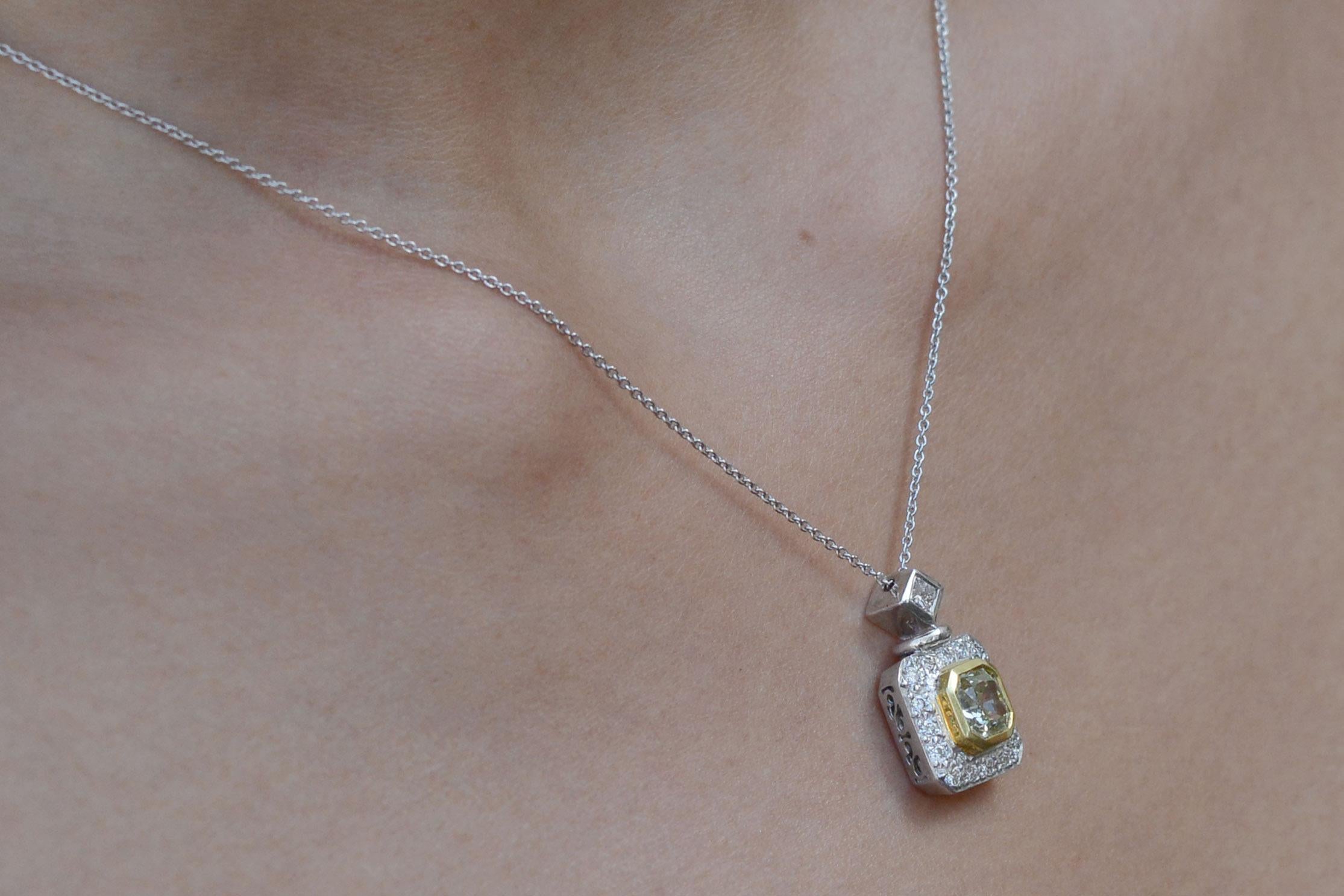 Contemporary Estate Fancy Yellow Diamond Pendant Necklace For Sale