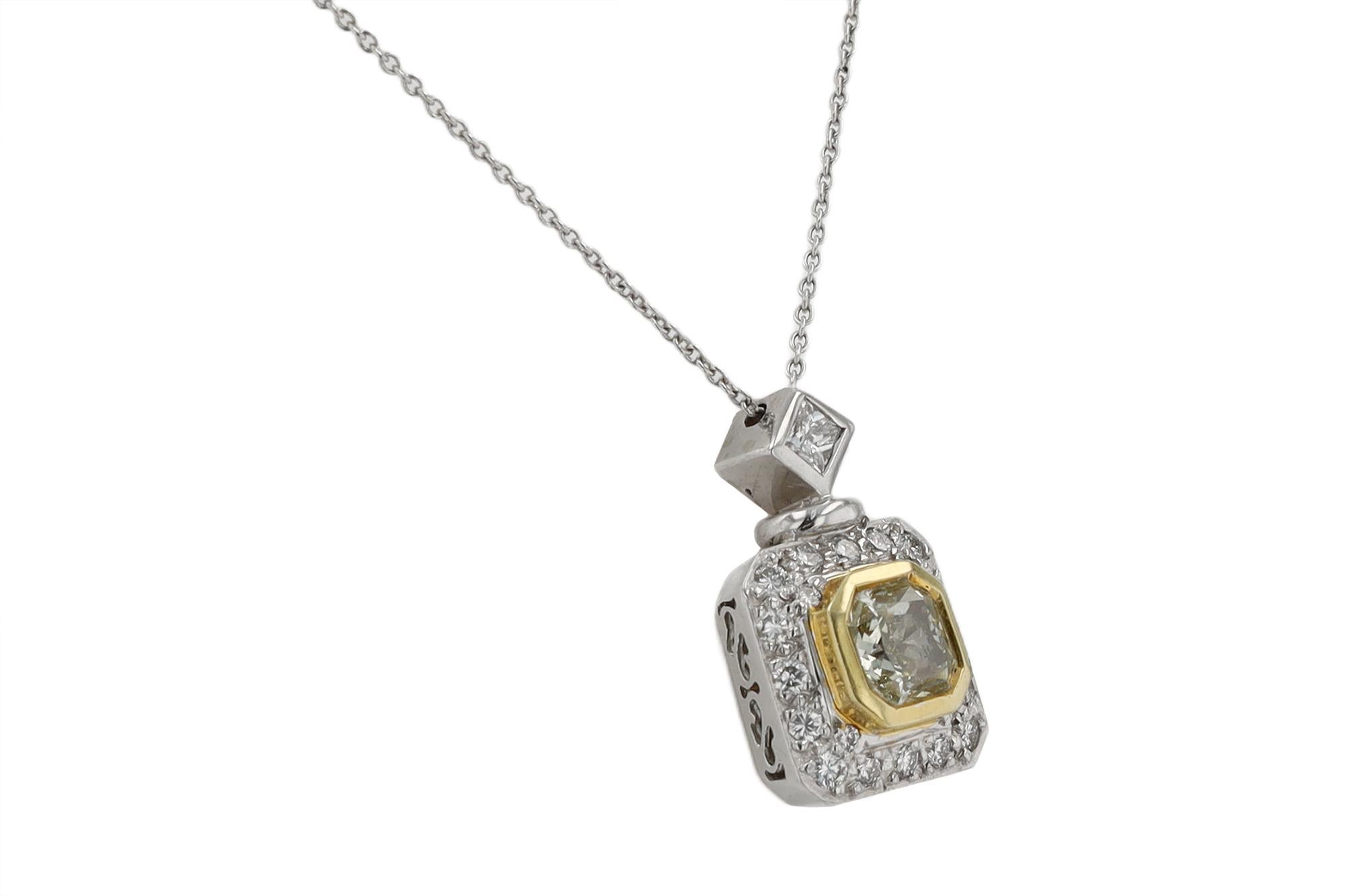 Estate Fancy Yellow Diamond Pendant Necklace In Excellent Condition For Sale In Santa Barbara, CA