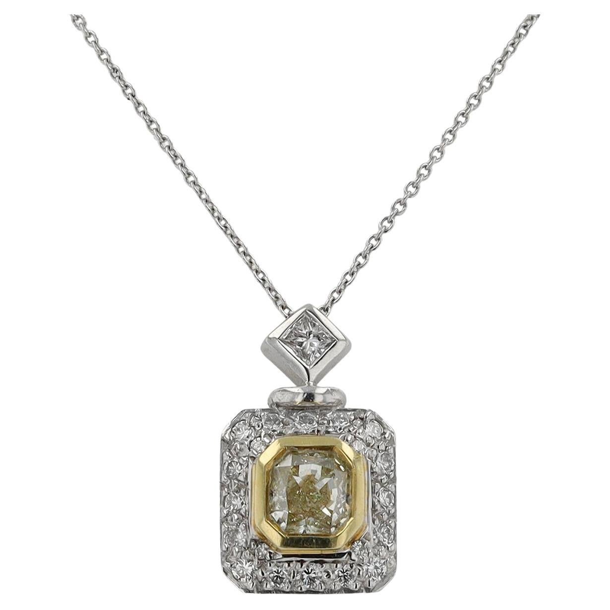 Estate Fancy Yellow Diamond Pendant Necklace For Sale