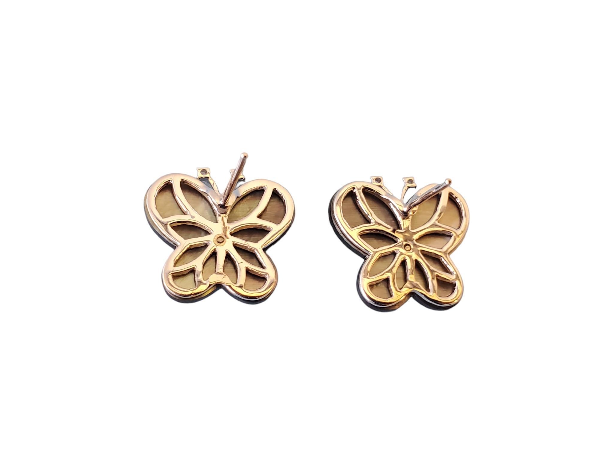 Women's Estate Fine 14k White Gold Butterfly Earrings MOP and Diamonds For Sale