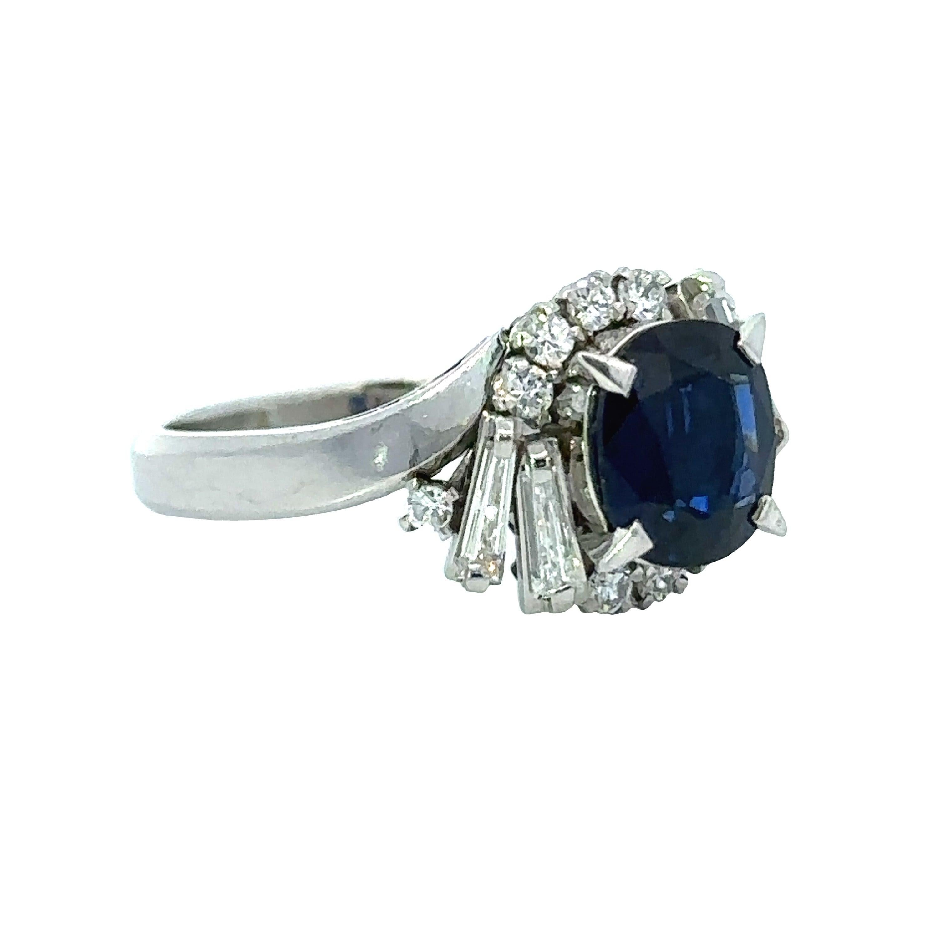 Taille mixte Bague saphir ovale 1,98 ct Diamant Platine 14208 en vente