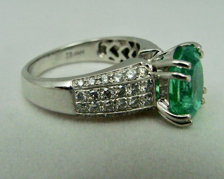 Fine Estate Fine 4.90 Carat Emerald Diamond Engagement Ring  In Excellent Condition For Sale In Brunswick, ME