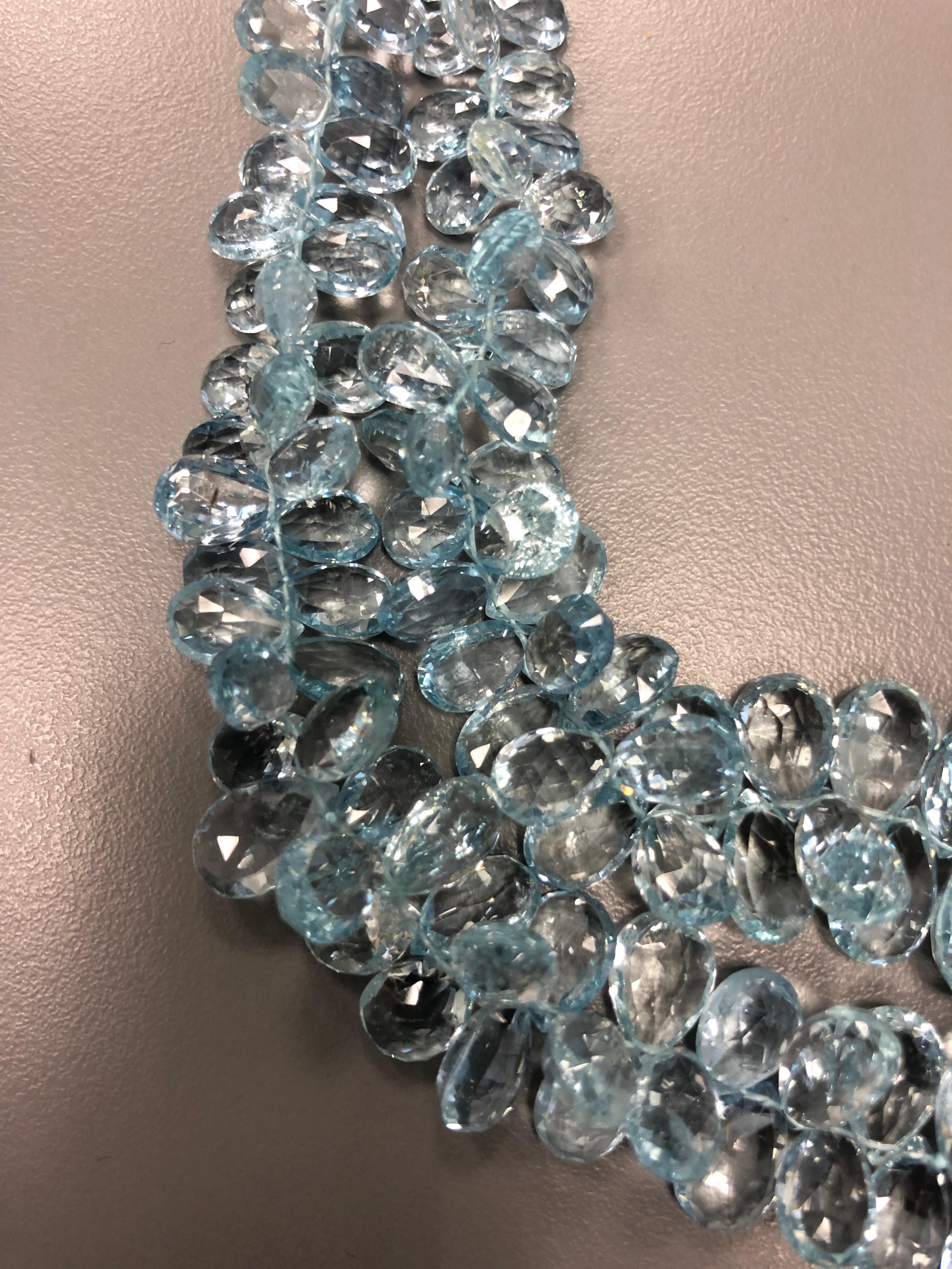 Estate Fine Aquamarine Bead Double Strand Necklace In Good Condition In New York, NY