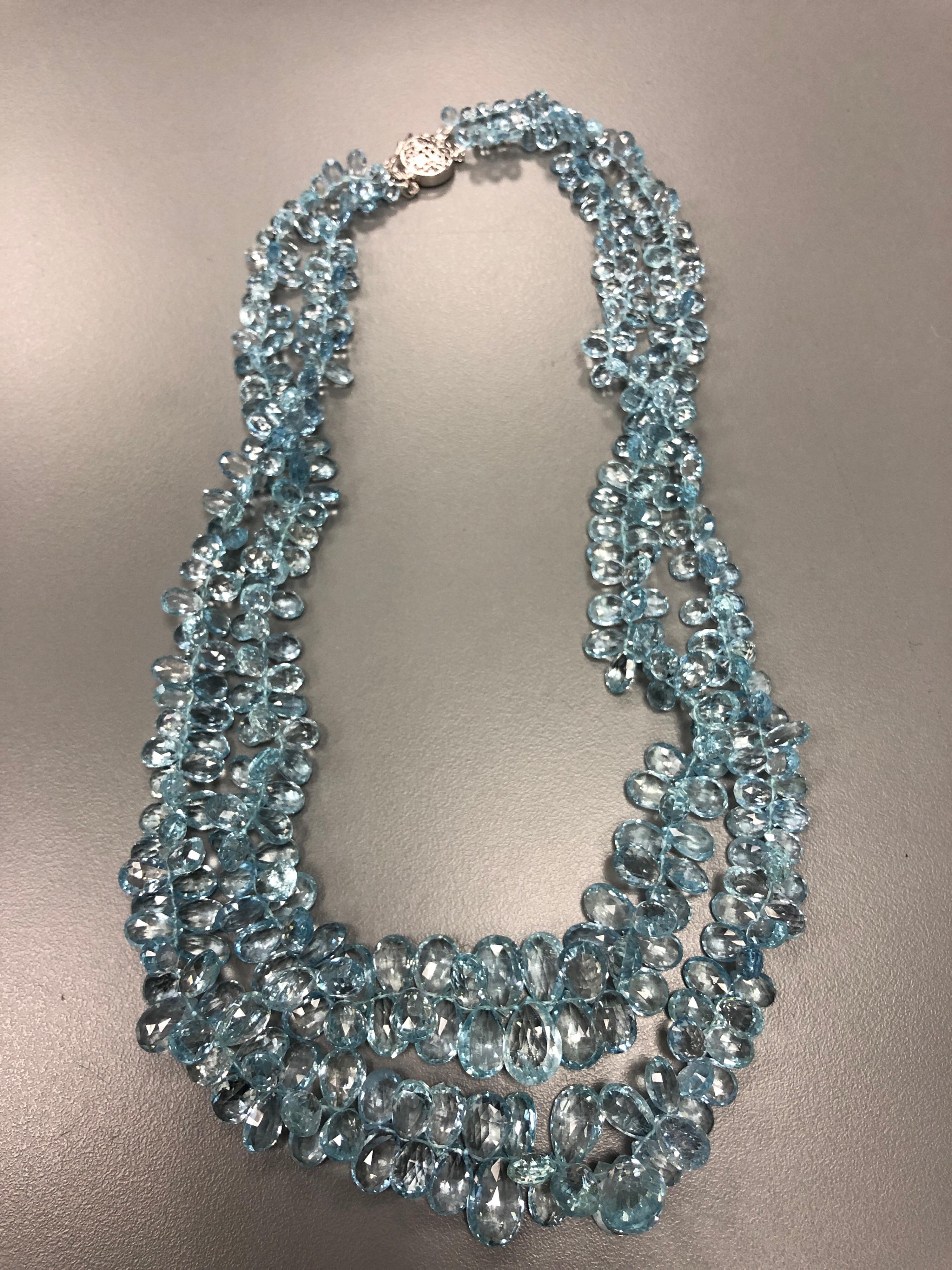 Women's Estate Fine Aquamarine Bead Double Strand Necklace