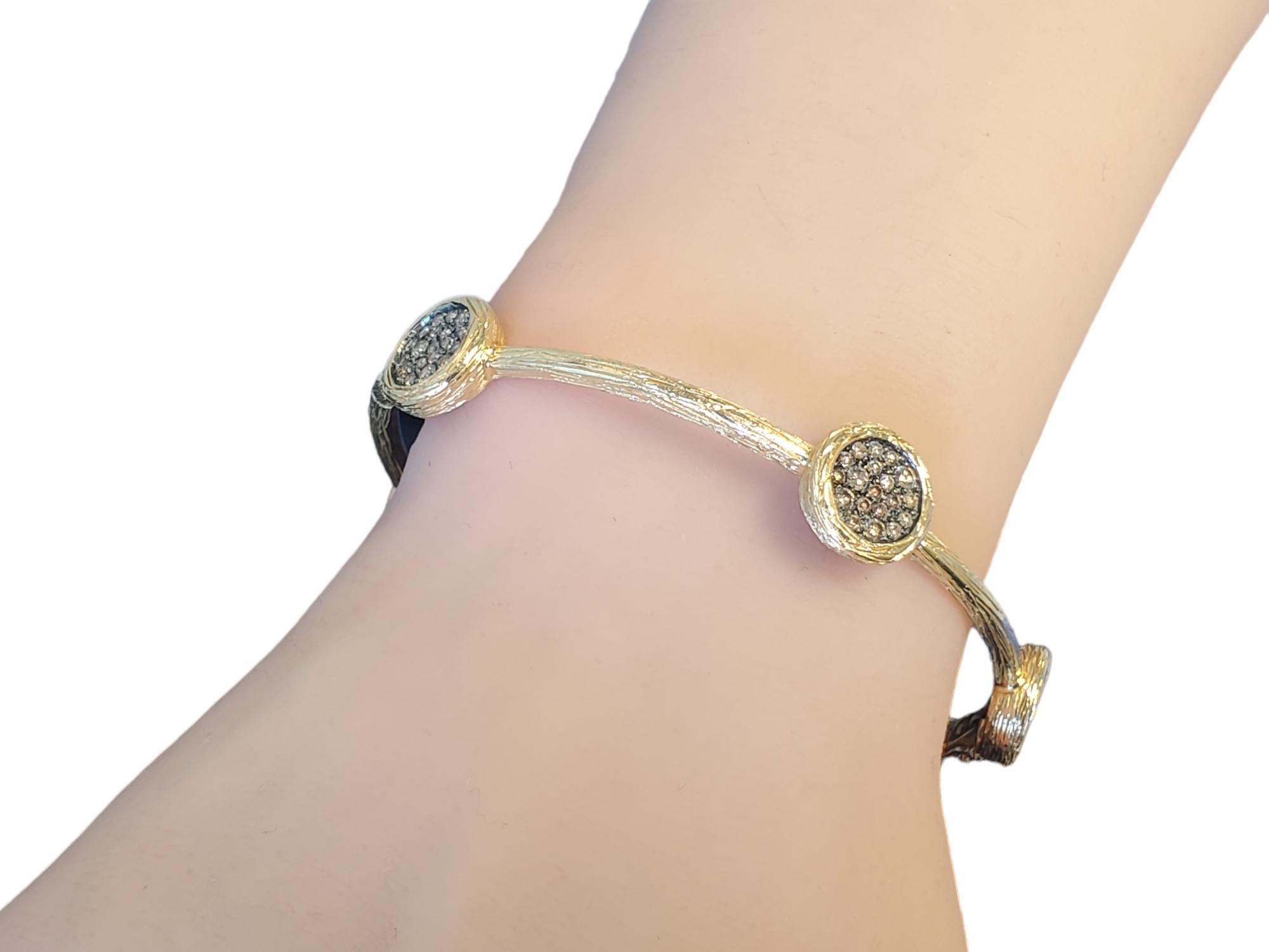 Bracelet jonc fin de succession en or jaune 14 carats avec diamants chocolat 1,59 ctw, mats, grattés Pour femmes en vente