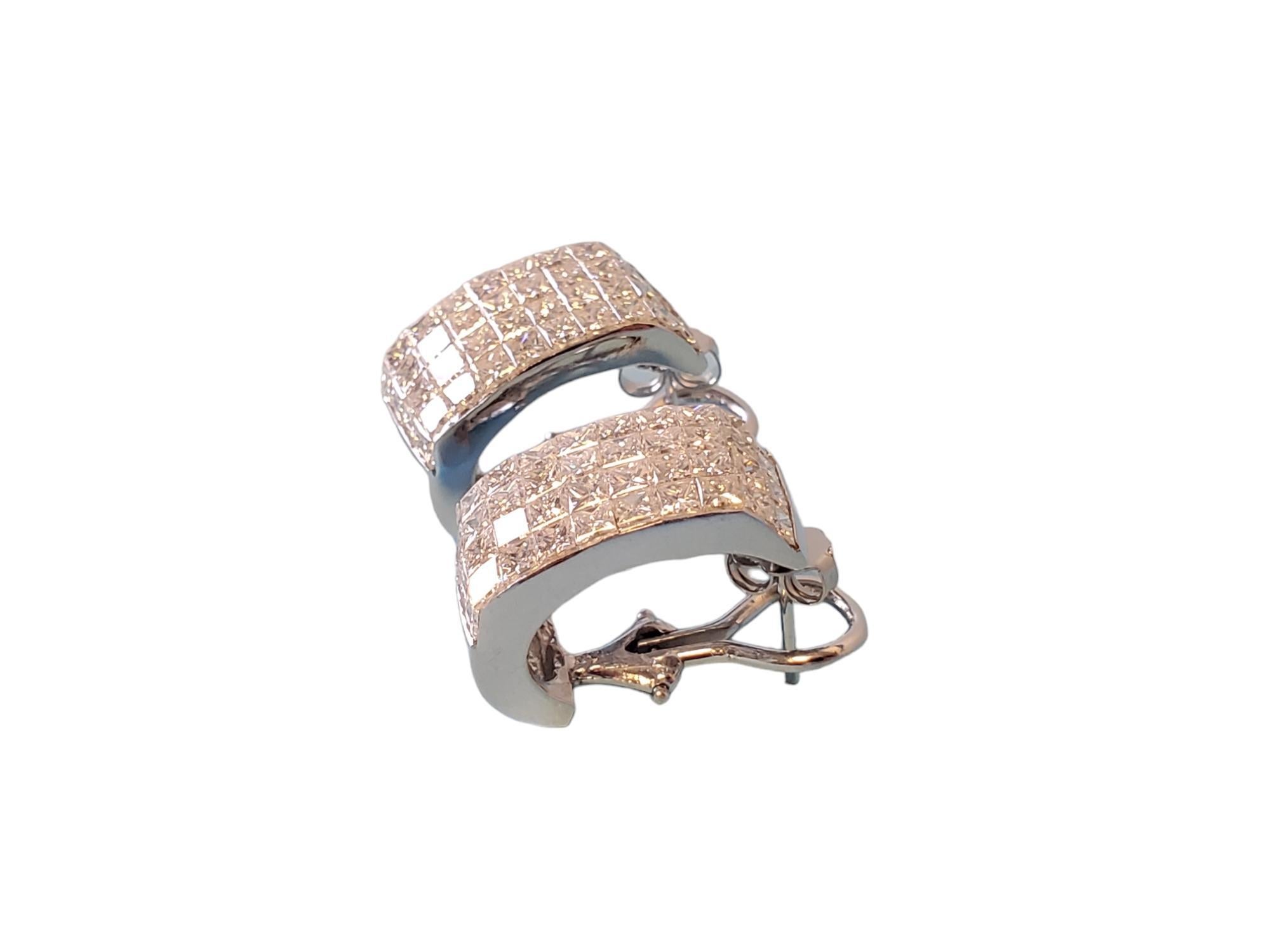 Princess Cut Estate Fine Diamond Earrings 14k White Gold 6.5tcw VS-SI Invisible Set Diamonds For Sale