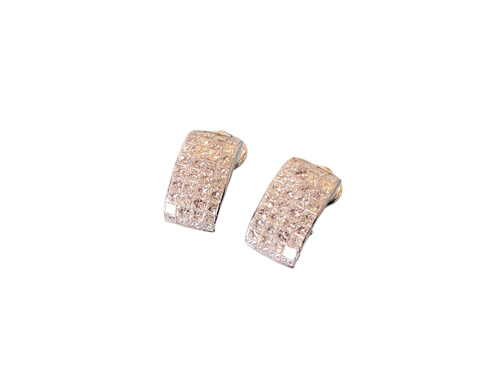 Estate Fine Diamond Earrings 14k White Gold 6.5tcw VS-SI Invisible Set Diamonds In Good Condition For Sale In Overland Park, KS